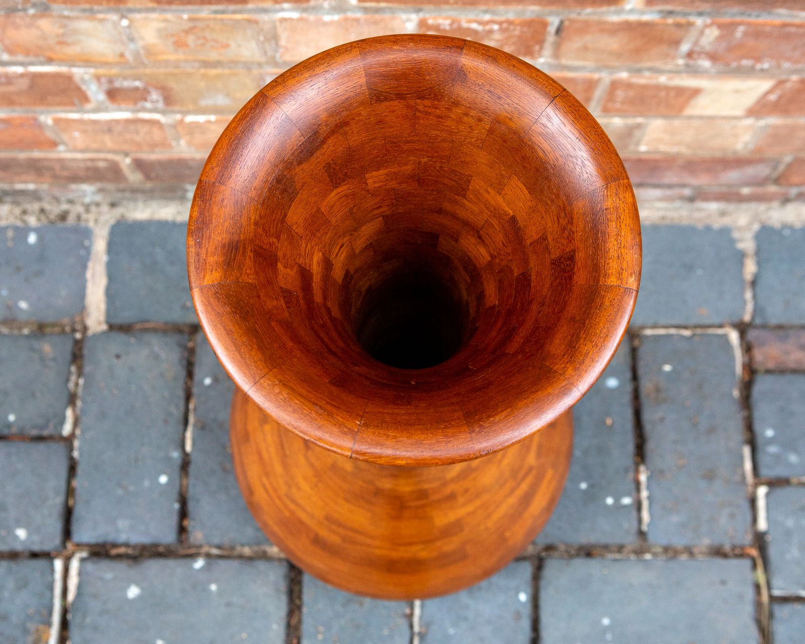 850.0 Segmented Wooden Floor Vase Richard Haining Style Stacked Sculptural Organic Artistic Large Floor Teak Statement Mcm Trumpet photo
