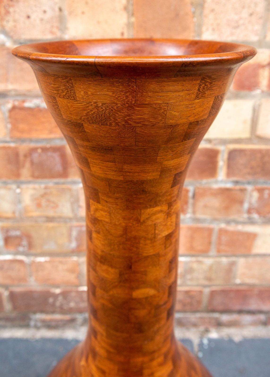 photo furniture Segmented Wooden Floor Vase Richard Haining Style Stacked Sculptural Organic Artistic Large Floor Teak Statement Mcm Trumpet
