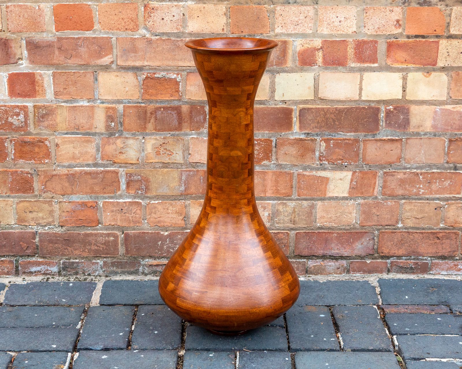 Segmented Wooden Floor Vase Richard Haining Style Stacked Sculptural Organic Artistic Large Floor Teak Statement Mcm Trumpet
