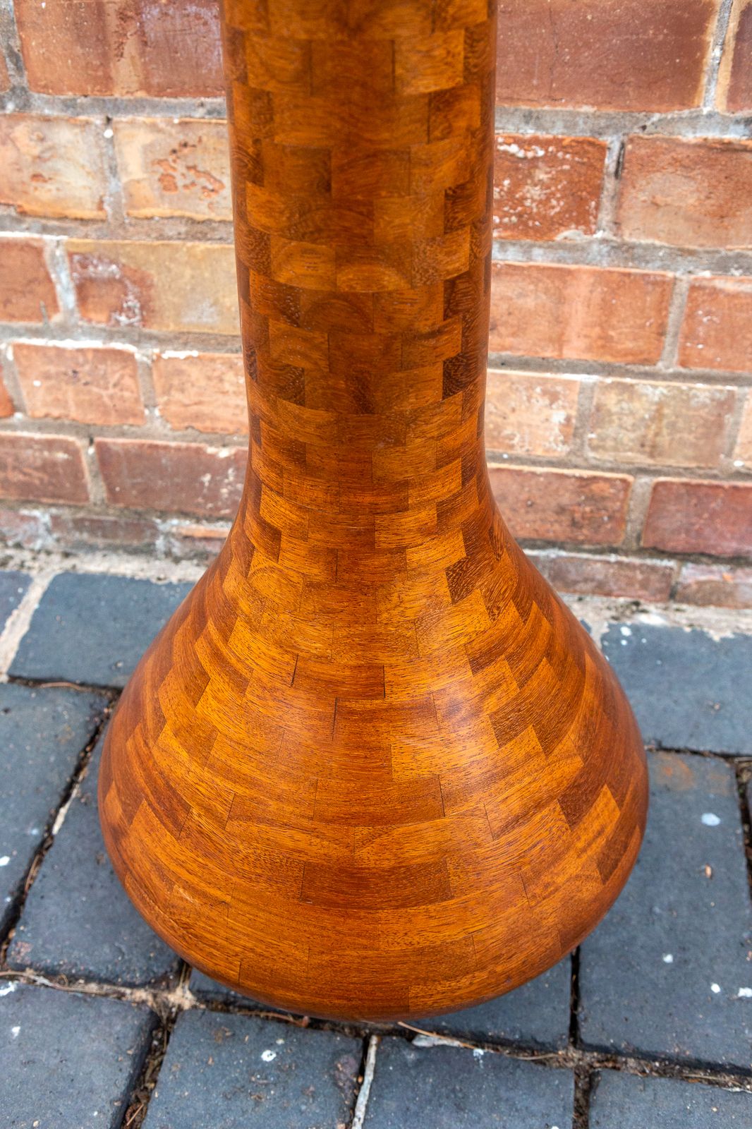 photo buy Segmented Wooden Floor Vase Richard Haining Style Stacked Sculptural Organic Artistic Large Floor Teak Statement Mcm Trumpet