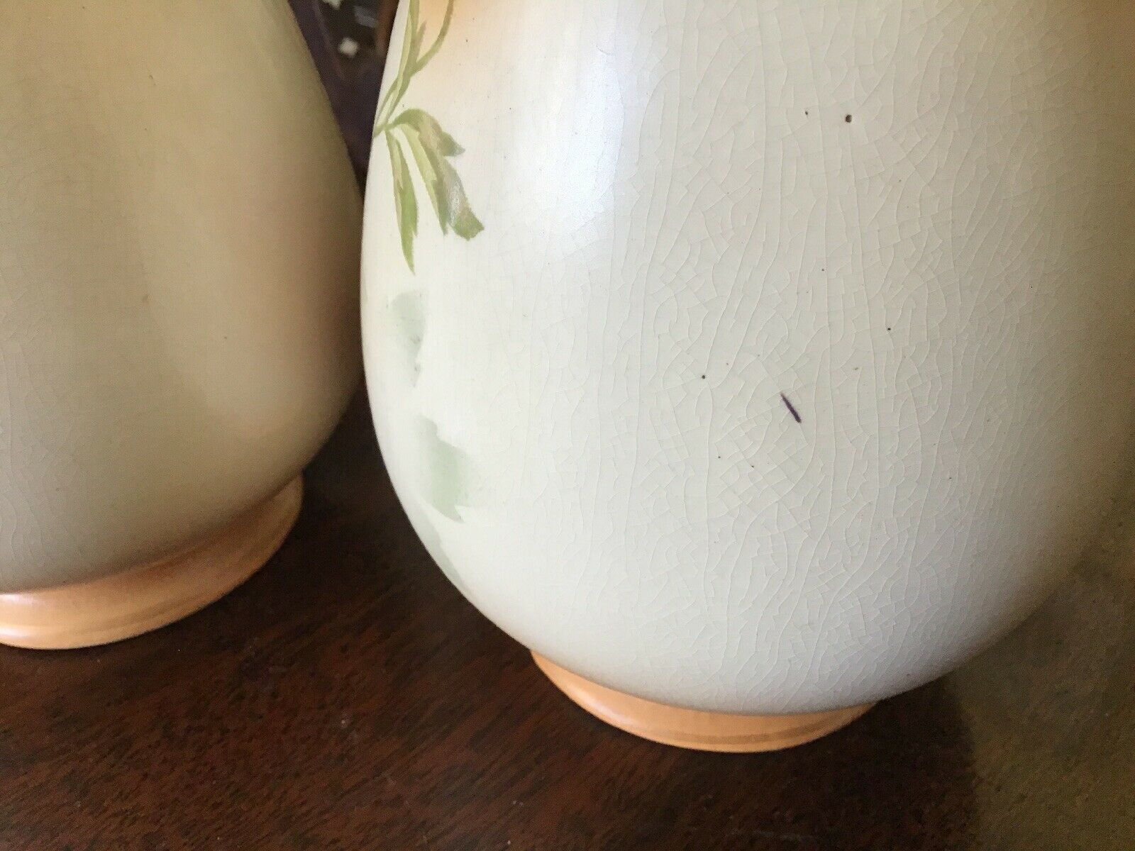 A Pair Of Antique Sanford Ware Hand Painted Blush Ivory Vases photo vinterior