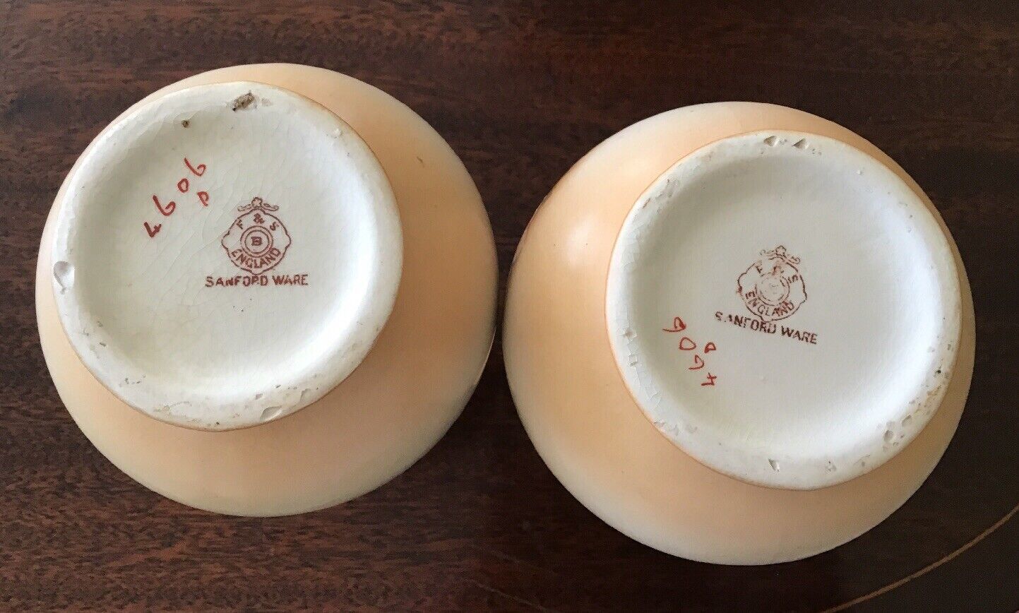 photo for sale A Pair Of Antique Sanford Ware Hand Painted Blush Ivory Vases