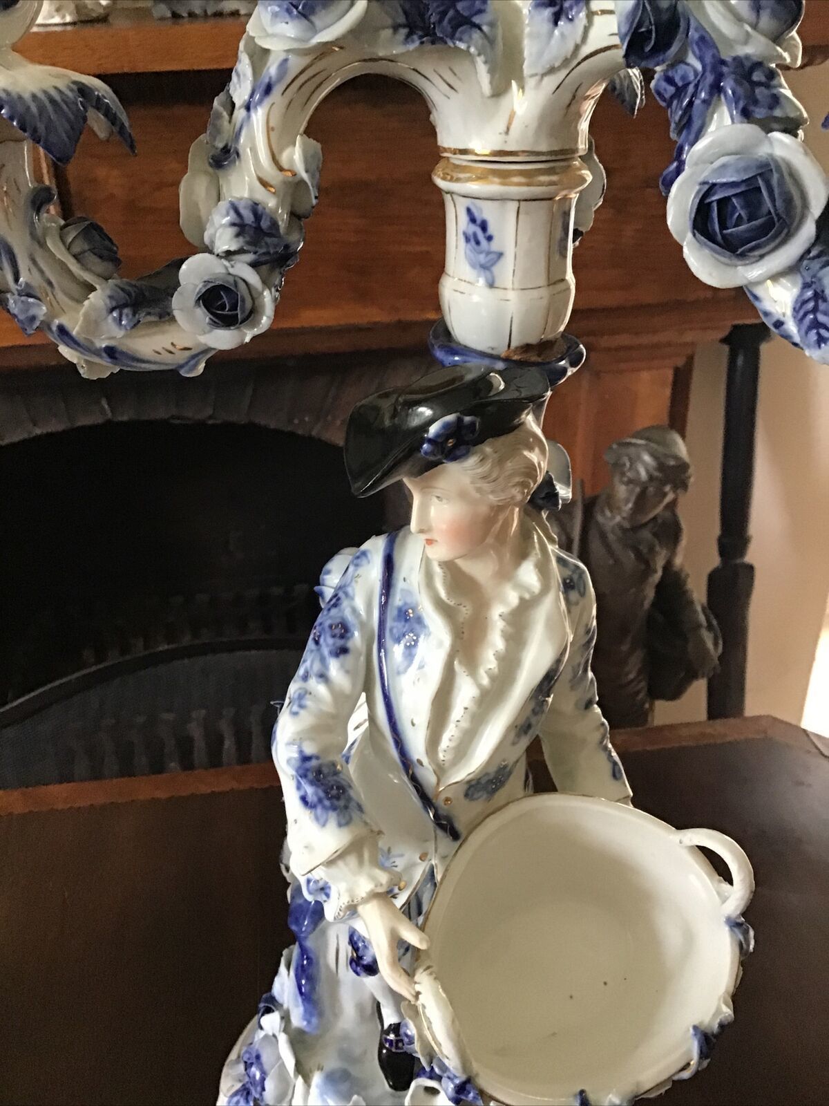 A Pair Of Blue & White Figural Sitzendorf Candelabra. Late 19th / 20th C. photo Home Decor
