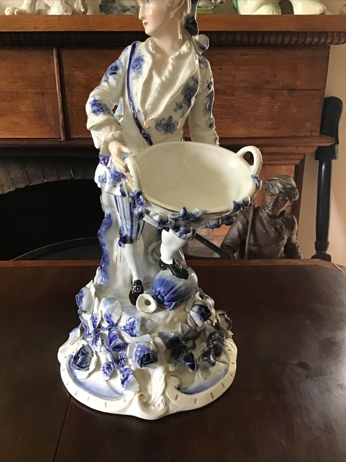 A Pair Of Blue & White Figural Sitzendorf Candelabra. Late 19th / 20th C. photo buy