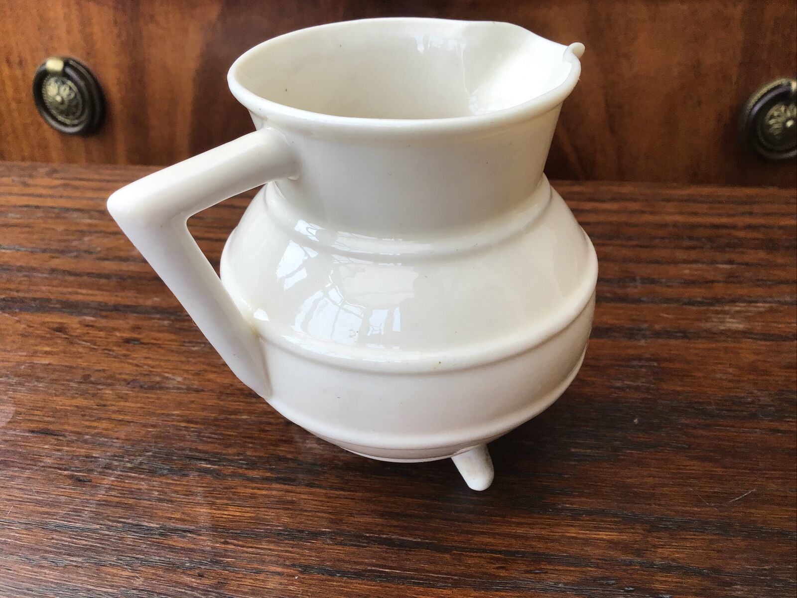 Rare Shape Antique Beleek Porcelain Cream Jug On 3 Feet. C.1910 photo for sale