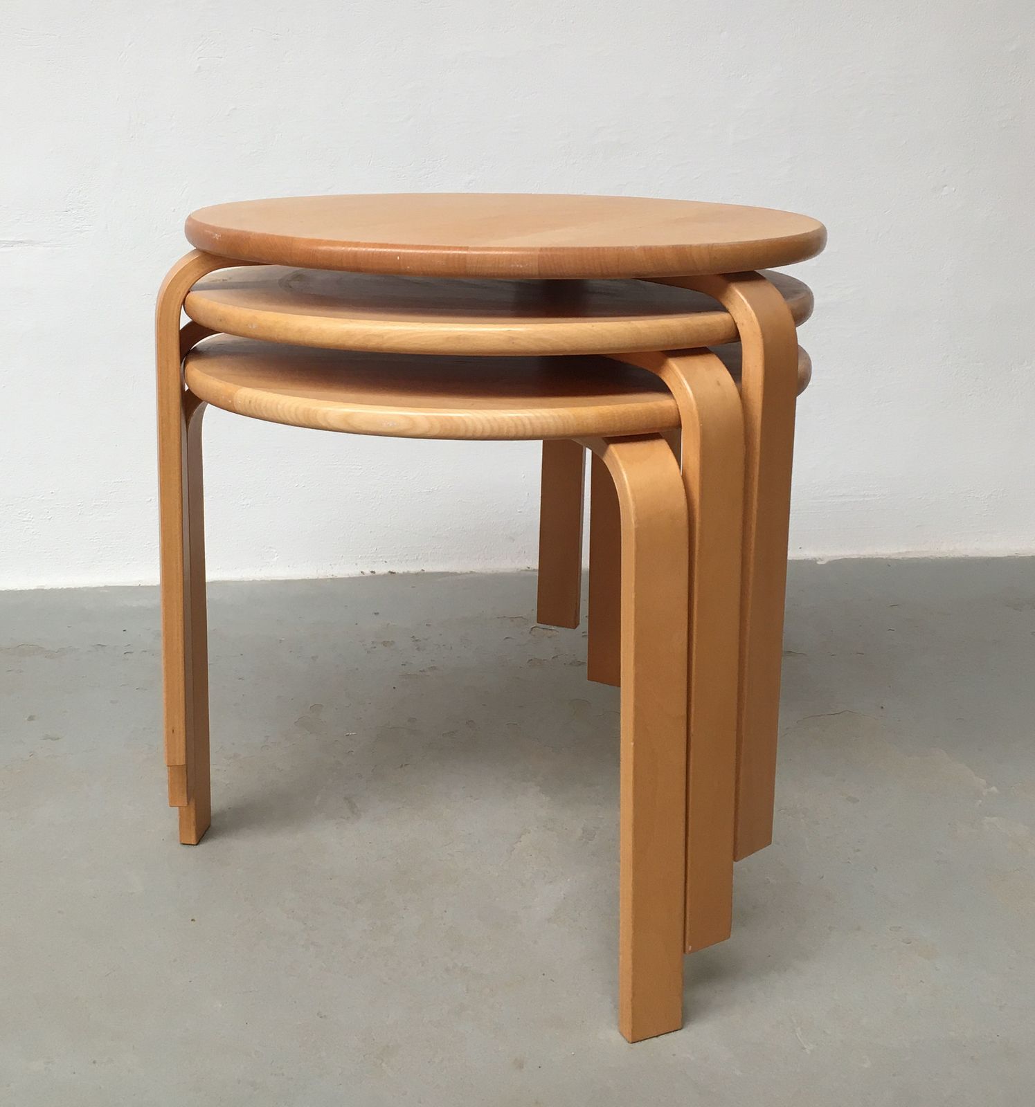 Fully Restored Danish Bent Silberg Stackable Beech Side Tables 1970's photo buy