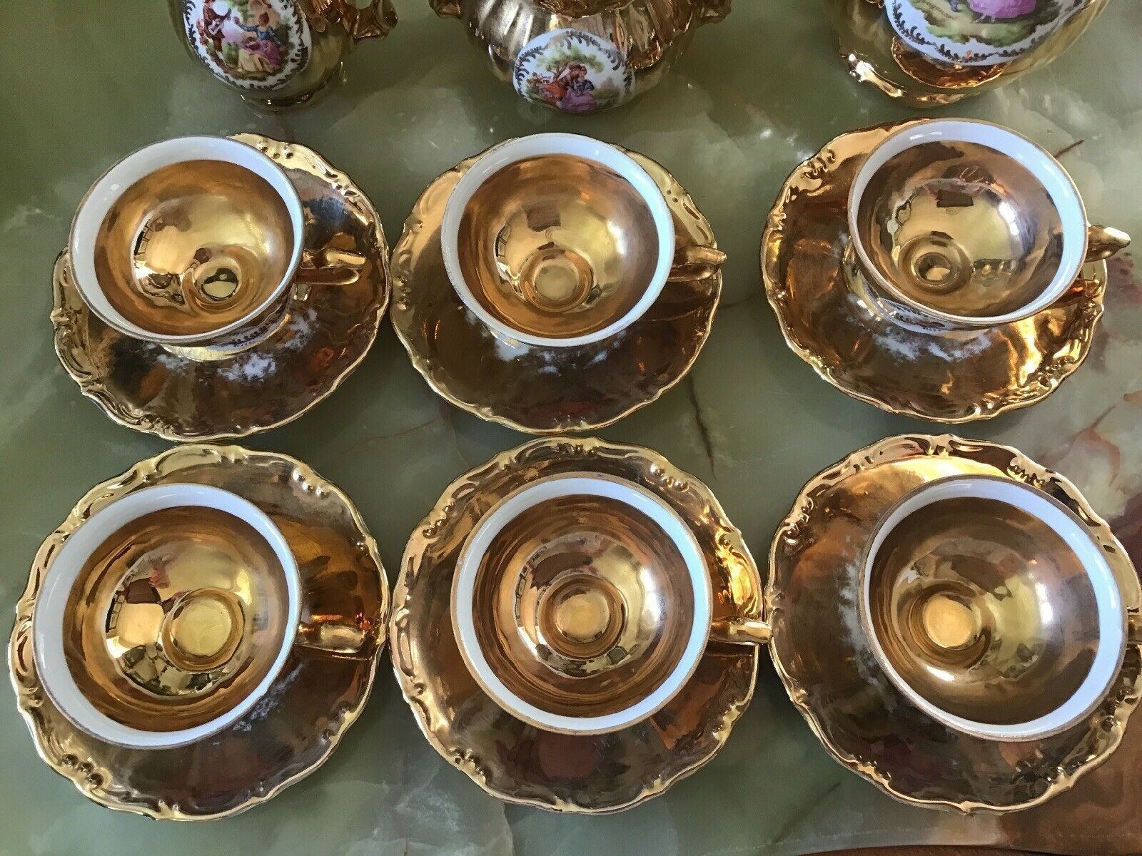 Jkw Karlsbad Gilt Lustre Crinoline Lady Tea Set. 15 Pieces. photo for sale