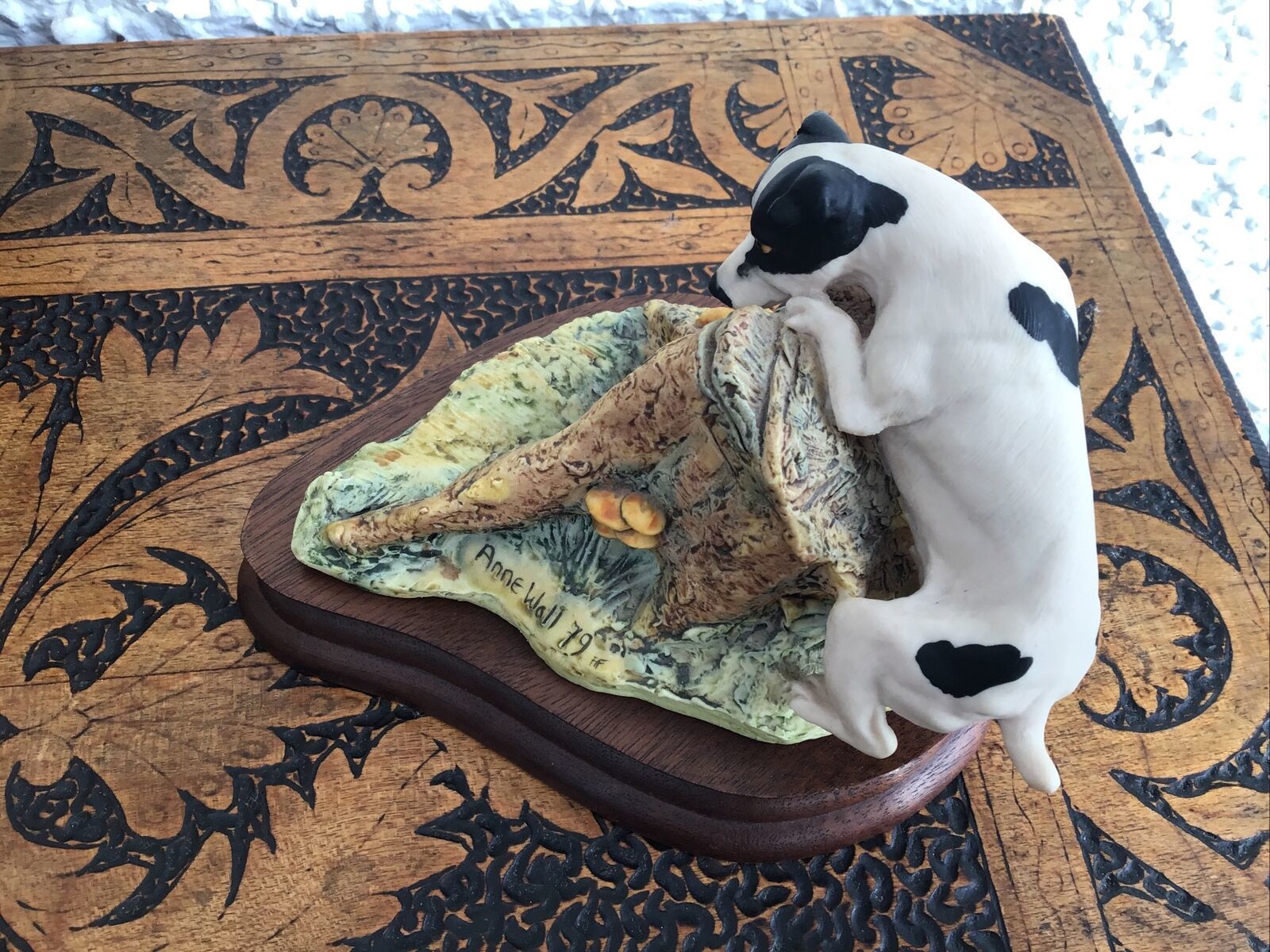 Border Fine Arts. Anne Wall 1979 Jack Russell Chasing A Hare Over A Stump photo 80.0