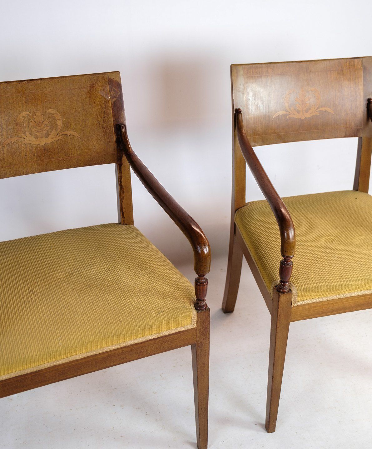 Armchairs Mahogany Empire Marquetry 1920 photo for sale
