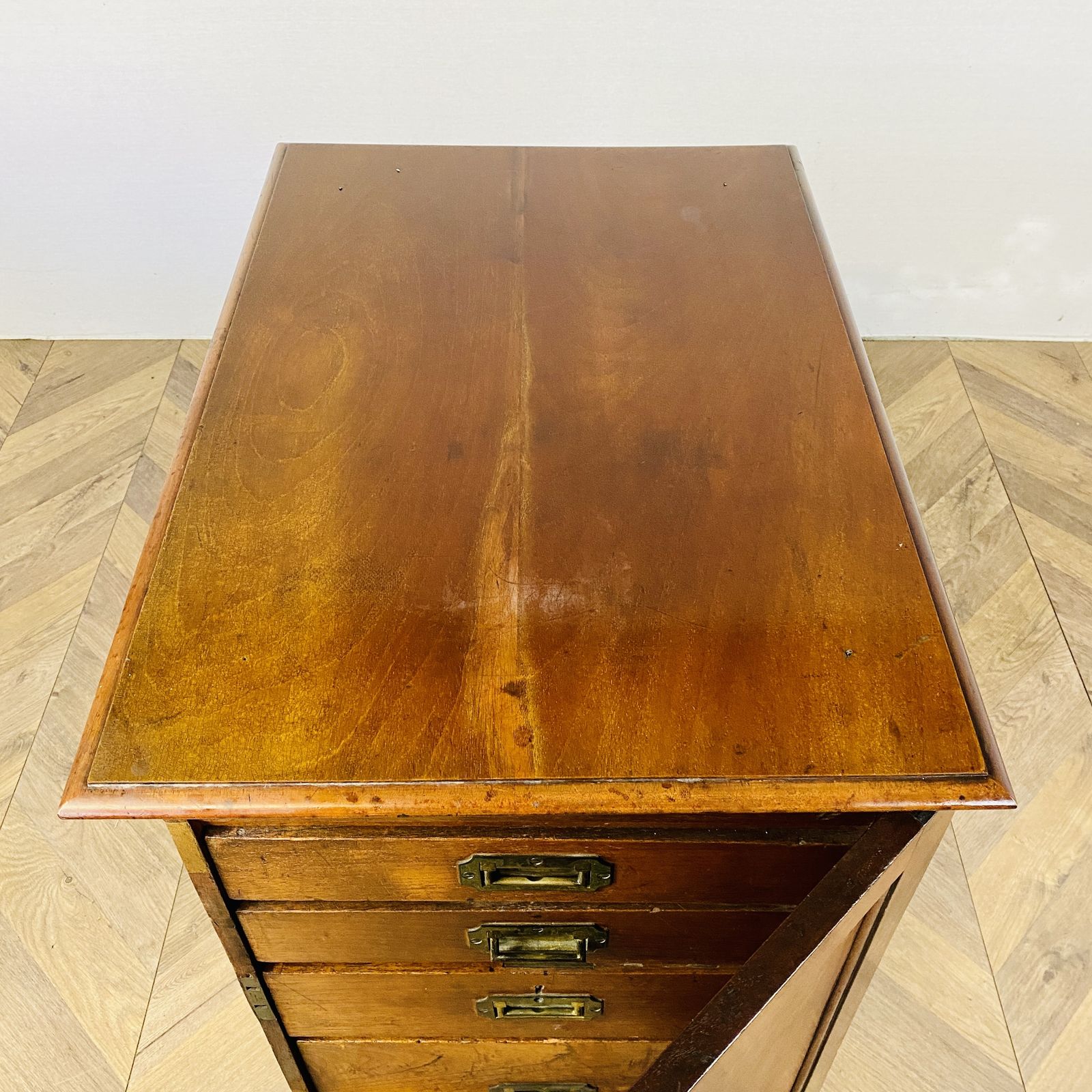 Antique Oak 5 Drawer Collectors Cabinet With Brass Handles, Early 19th Century photo vintage