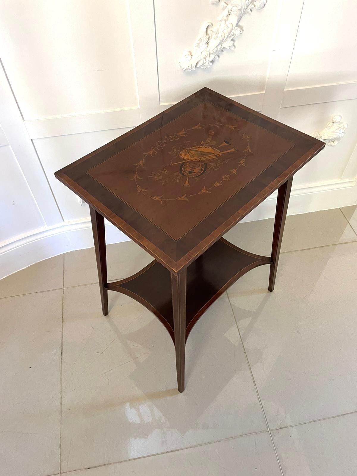 Fine Quality Antique Mahogany Inlaid Lamp Table