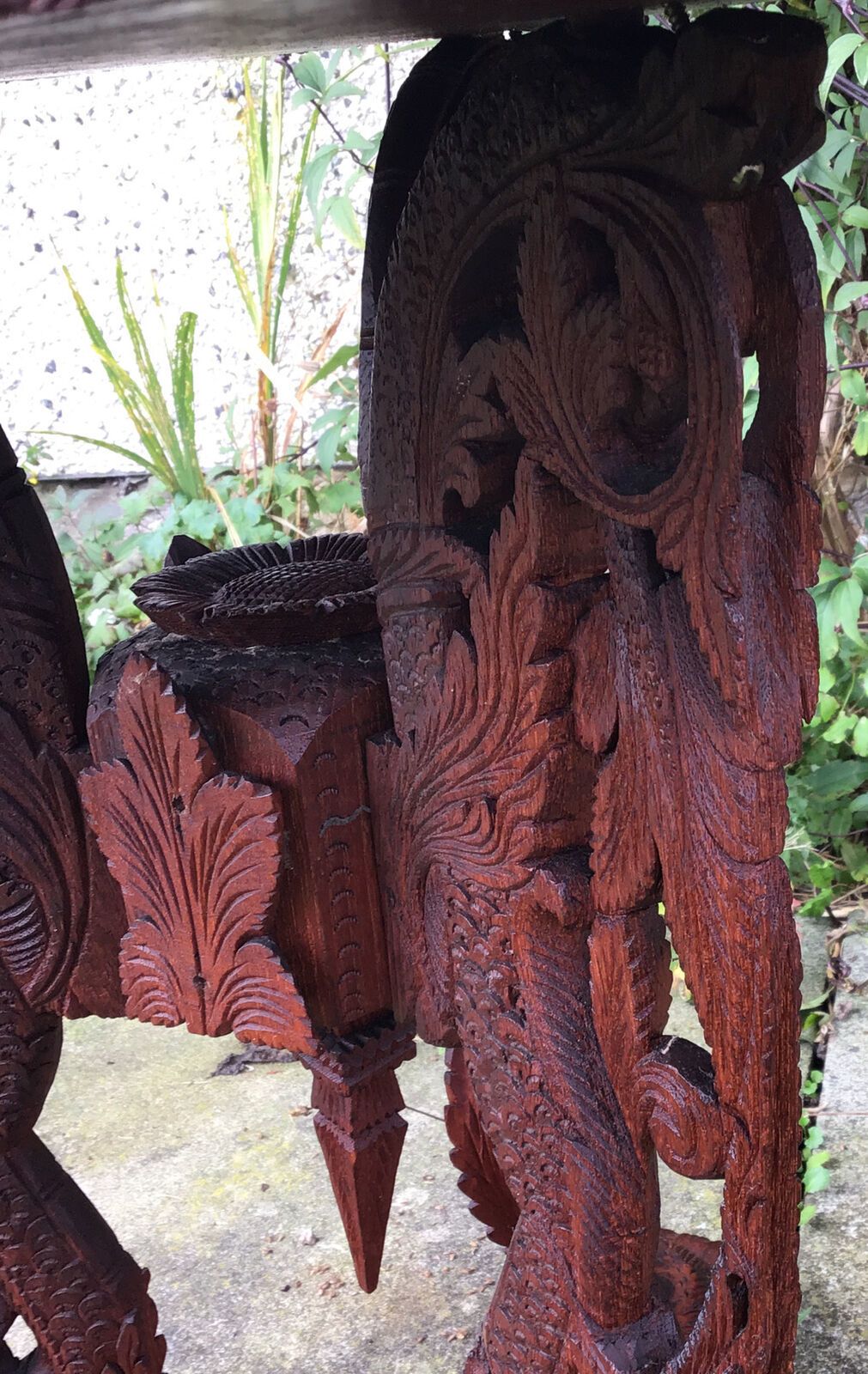 485.0 19th C. Large Intricatley Carved Burmese Teak Table On Trefoil Base photo