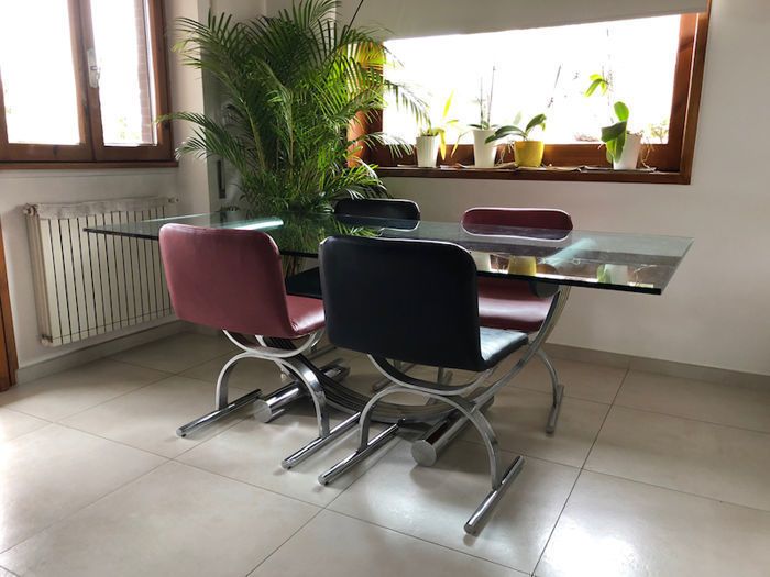 Unkown Designer Large Rectangular Steel Table & Chairs (6x) photo Furniture