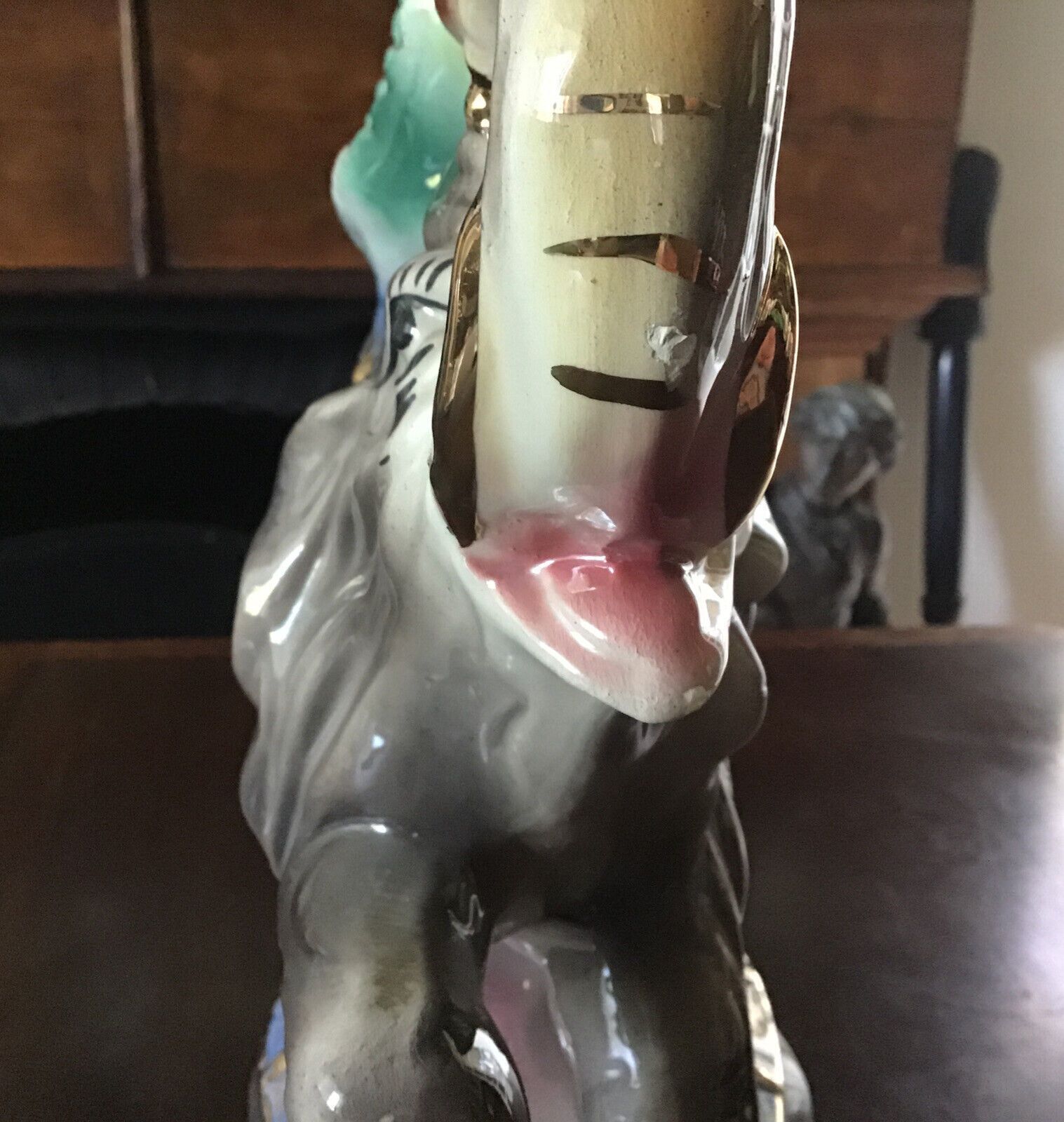 12.5” Tall Capodimonte Elephant With Sedan Chair And Mahout Wafting Fan. Rare photo 195.0
