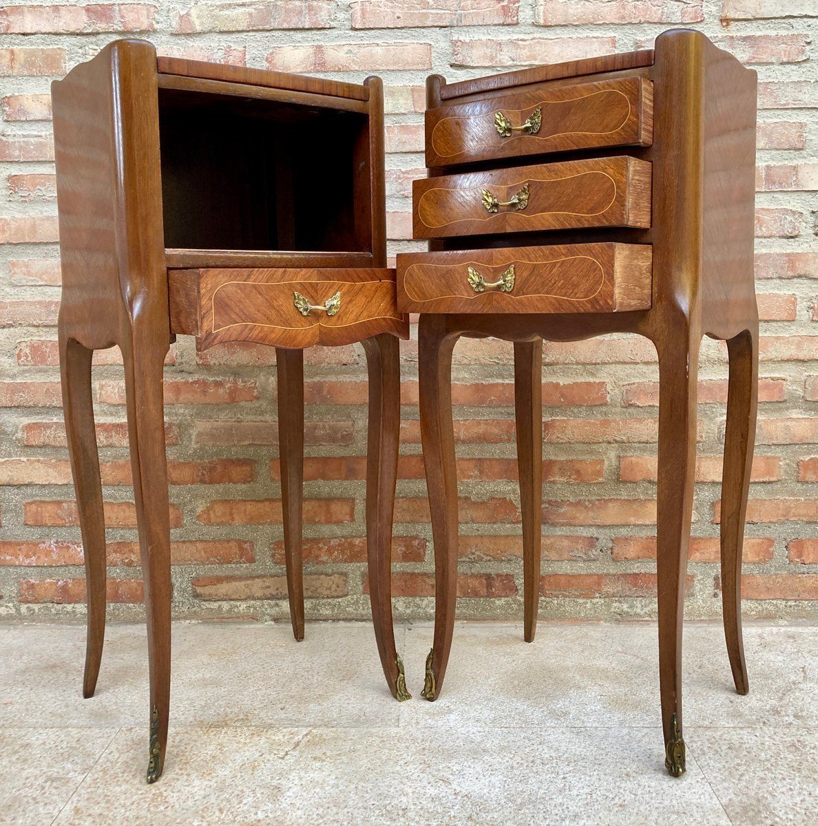 Vintage French Nightstands In Marquetry And Bronze Hardware, 1920, Set Of 2 photo Furniture