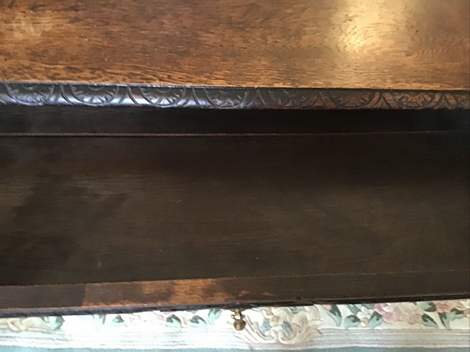 Heavily Carved Oak Writing Table. Fluted Column Legs Over Dolphin Feet C.1800 photo vintage