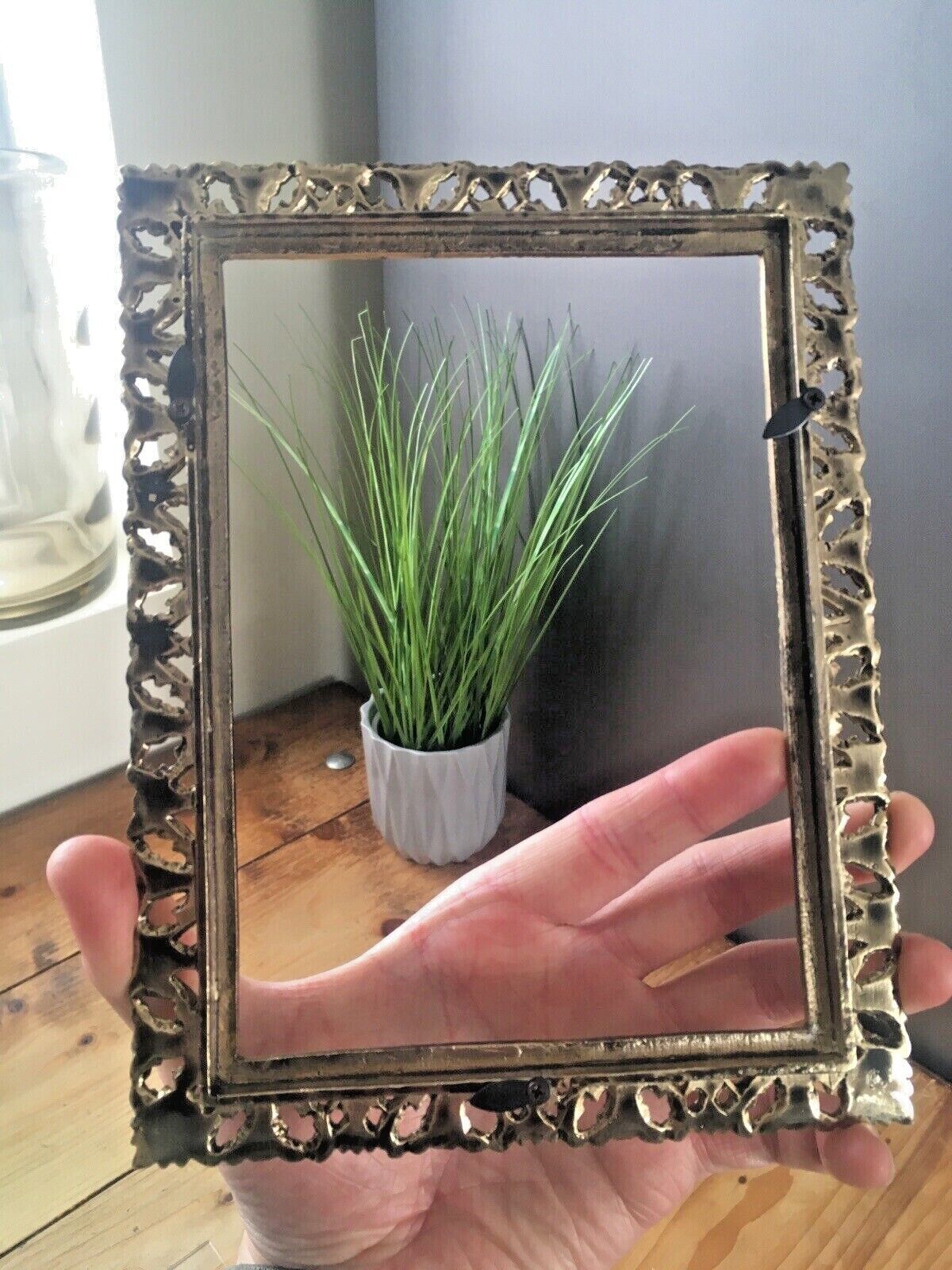 Rare Antique Military Issue Crows Foot Ornate Brass Photo Frame Soldier Picture photo for sale