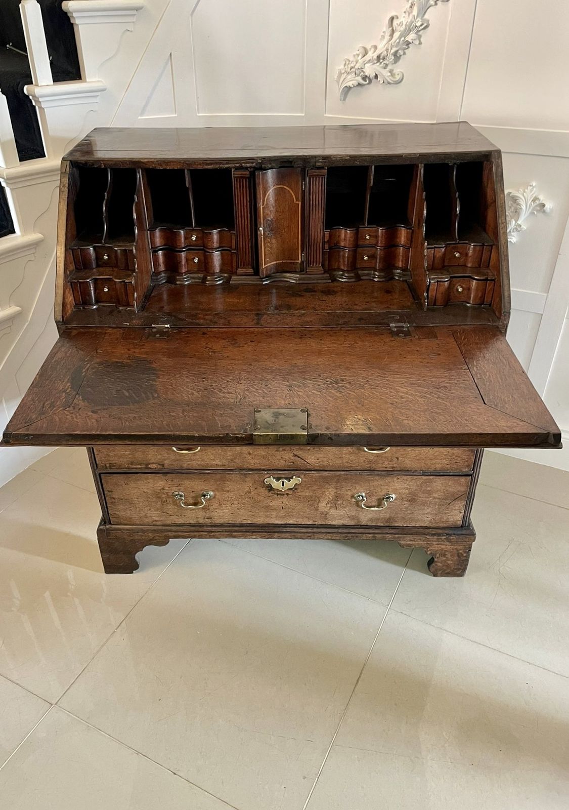 17th Century Antique Quality Oak Bureau With Outstanding Interior photo furniture