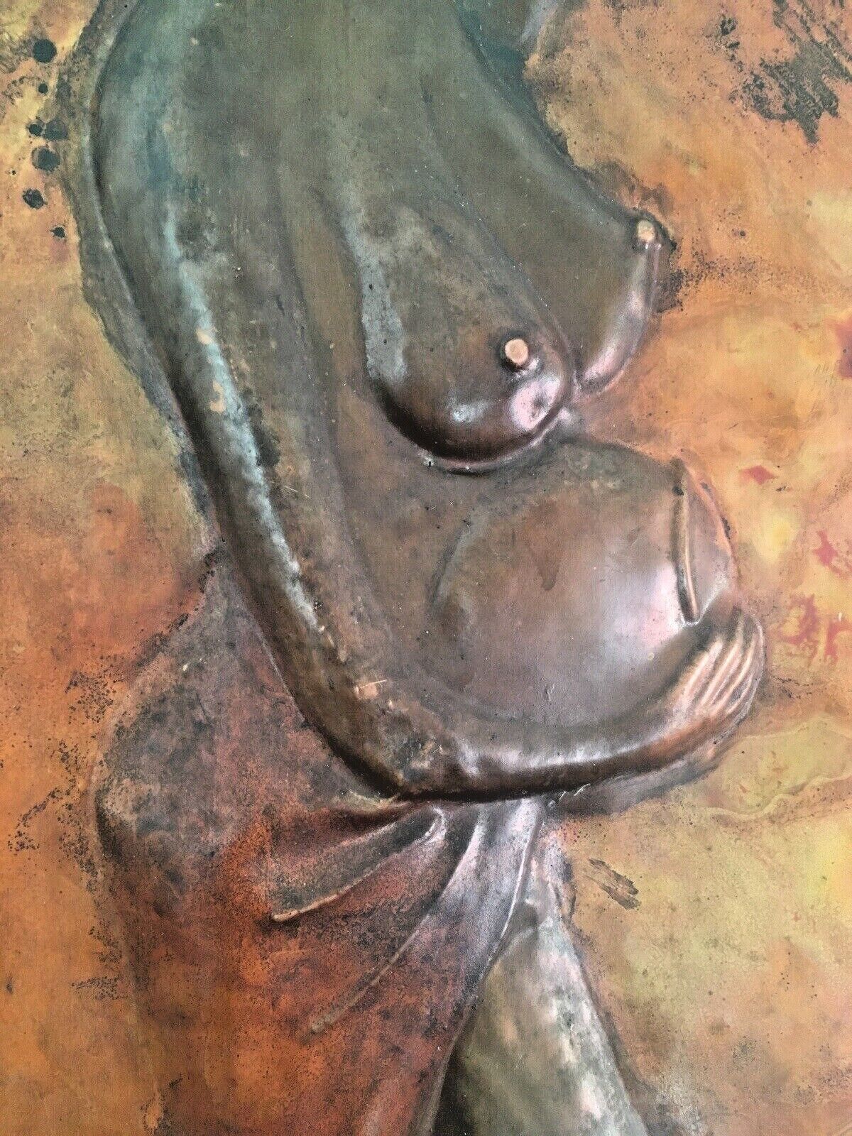Large African Copper Sheet Panel Plaque Nude Pregnant Lady Kasongo Kamba Style photo buy