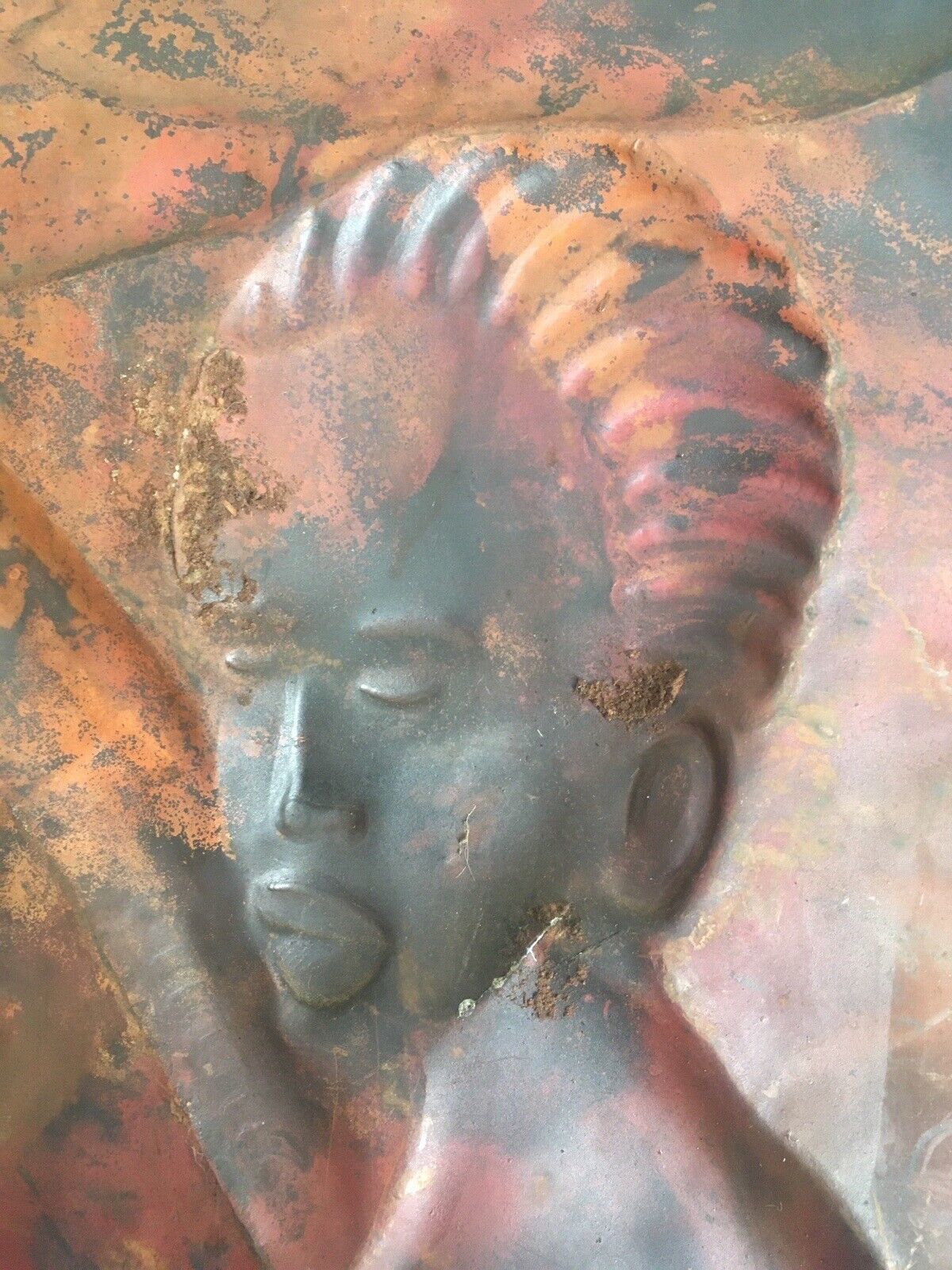 Art Large African Copper Sheet Panel Plaque Nude Pregnant Lady Kasongo Kamba Style photo