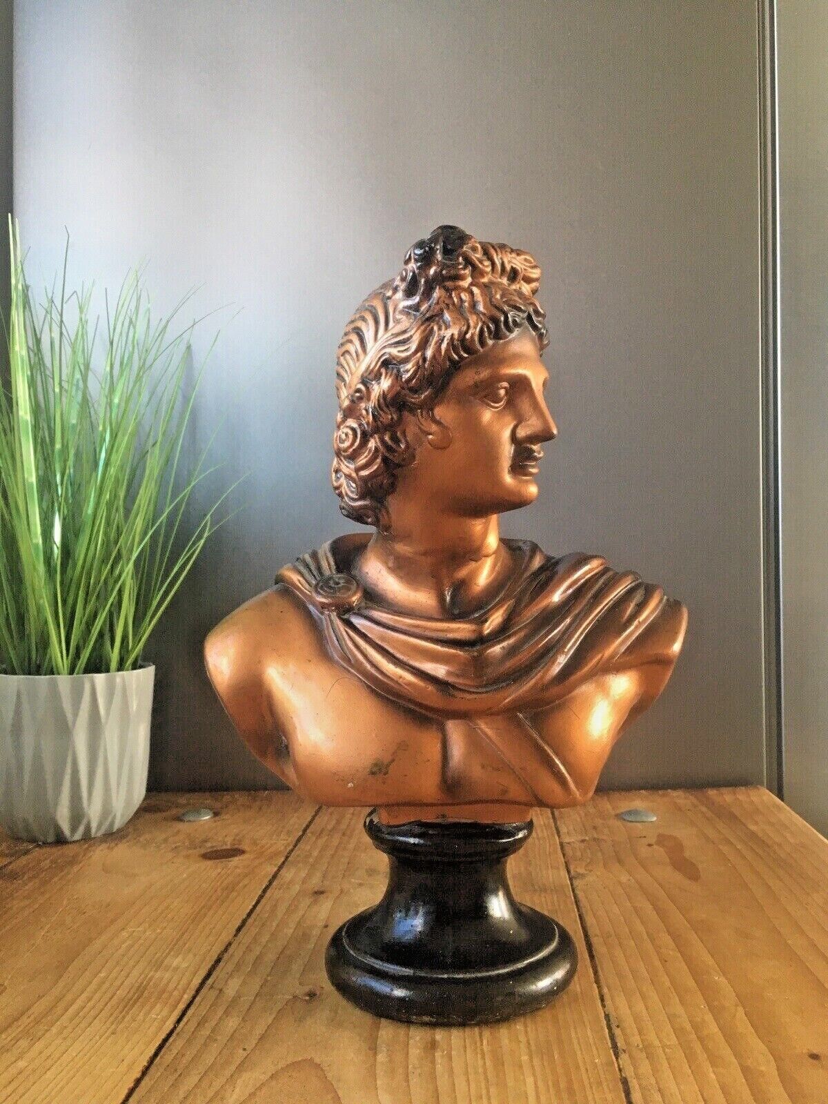 Antique Art Deco 30's Chalkware Plaster Bust Of Apollo Belvedere Greek Roman God photo furniture