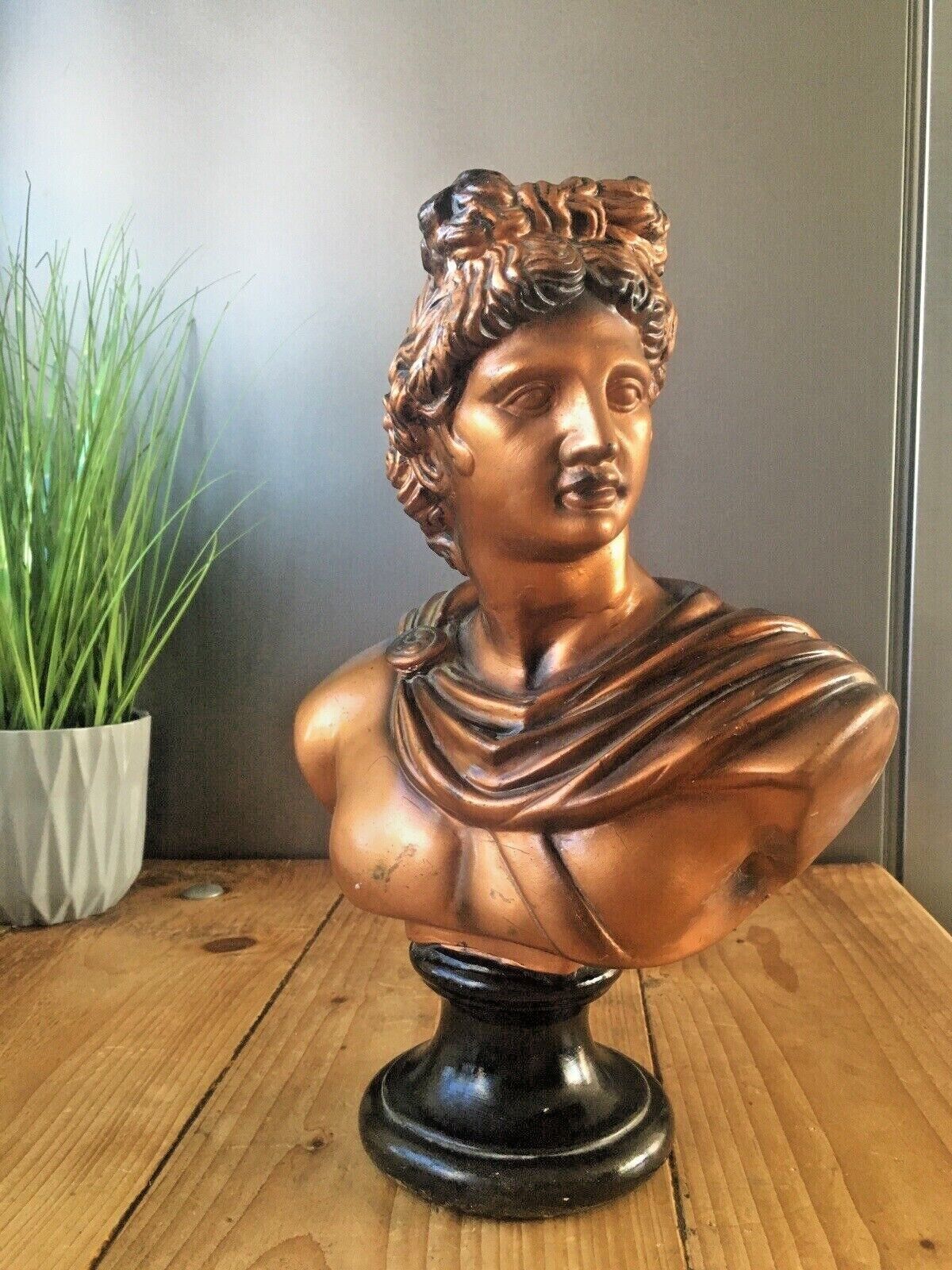 Antique Art Deco 30's Chalkware Plaster Bust Of Apollo Belvedere Greek Roman God photo for sale