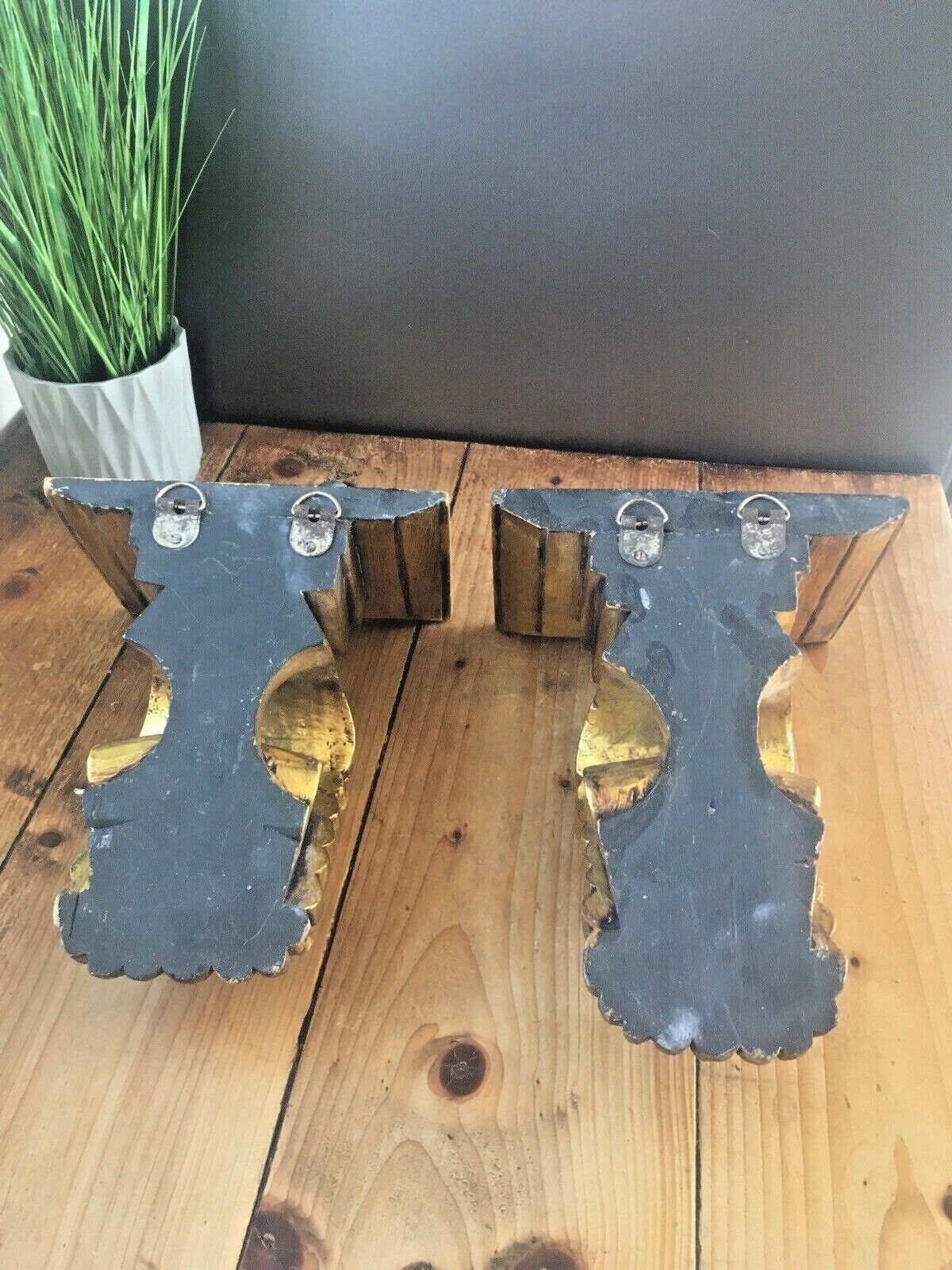 Furniture Superb Pair Of Ornate Acanthus Leaf Giltwood Rococo Baroque Vintage Wall Shelves photo