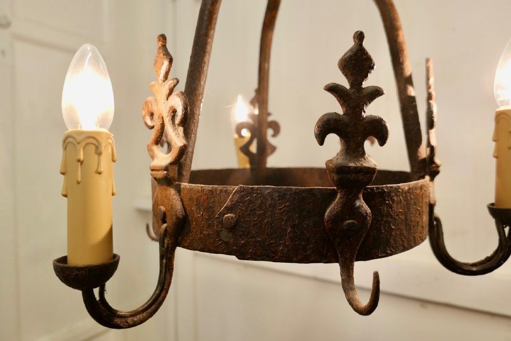 Heavy French Blacksmith Made Iron Game Hanger, Made As A Light Fitting photo for sale