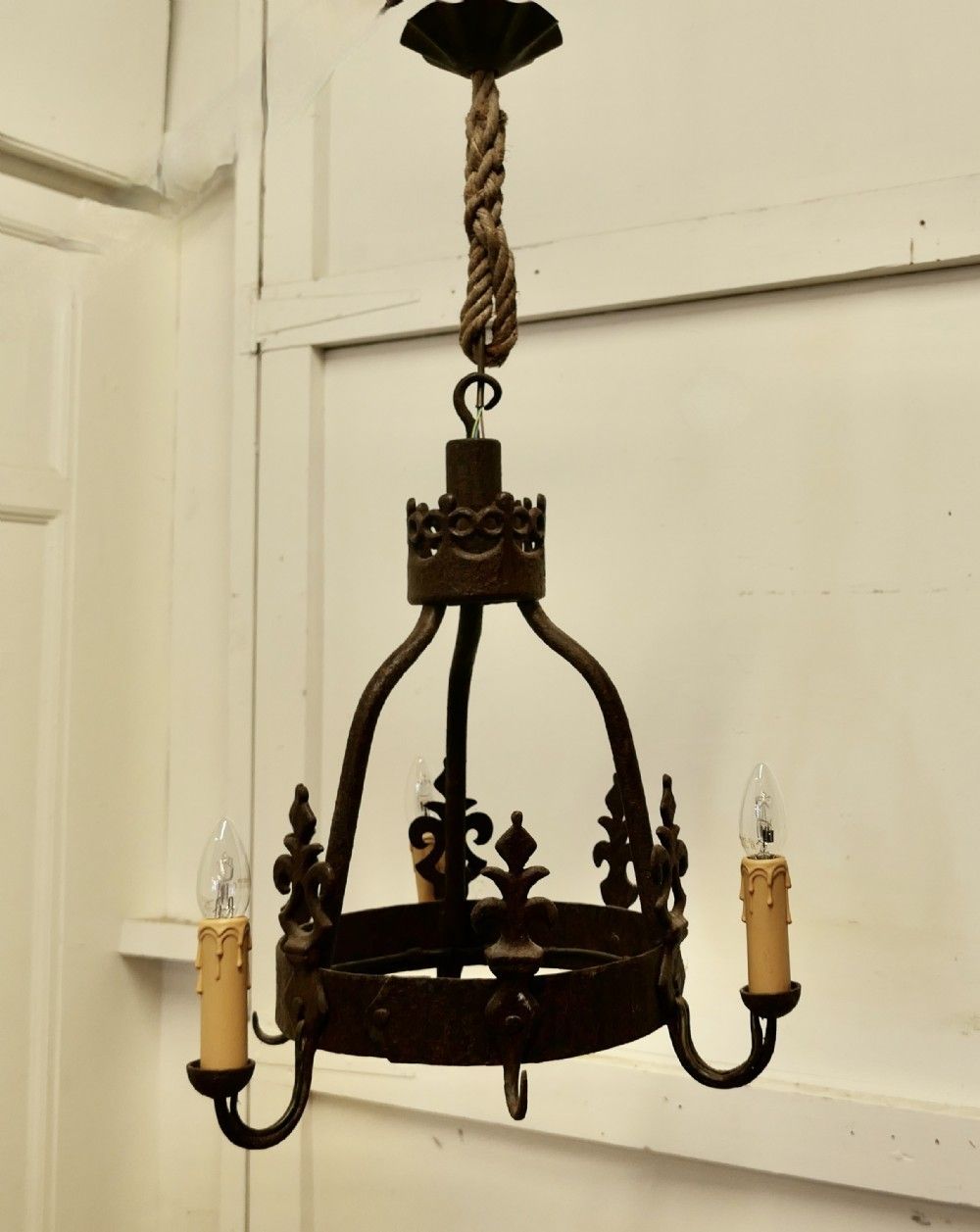 Heavy French Blacksmith Made Iron Game Hanger, Made As A Light Fitting photo Lighting