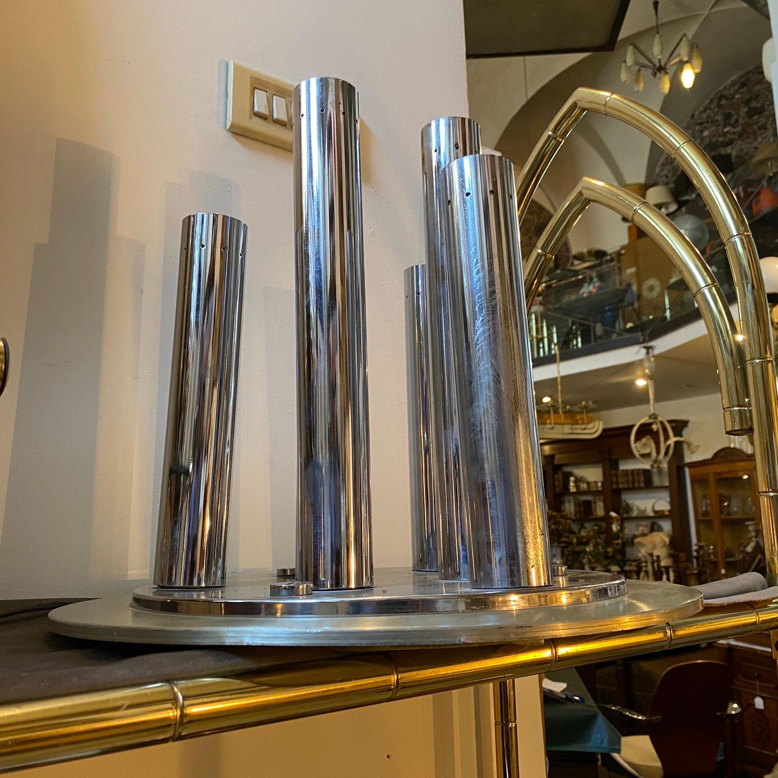 photo for sale 1970s Space Age Steel And Aluminum Italian Table Lamp By Reggiani