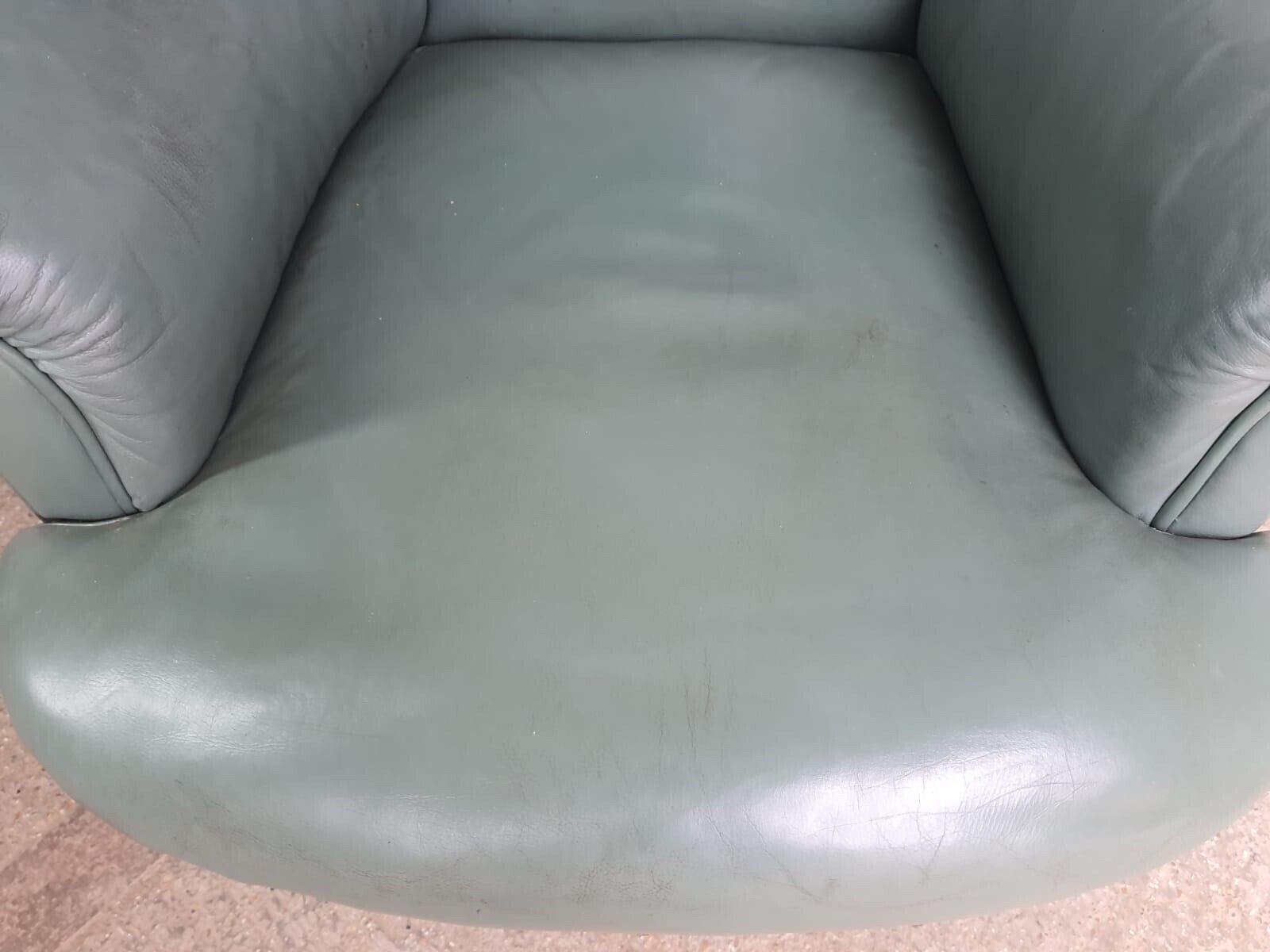 Antique Wing Back Green Leather Armchair Wood Legs Castors photo Furniture
