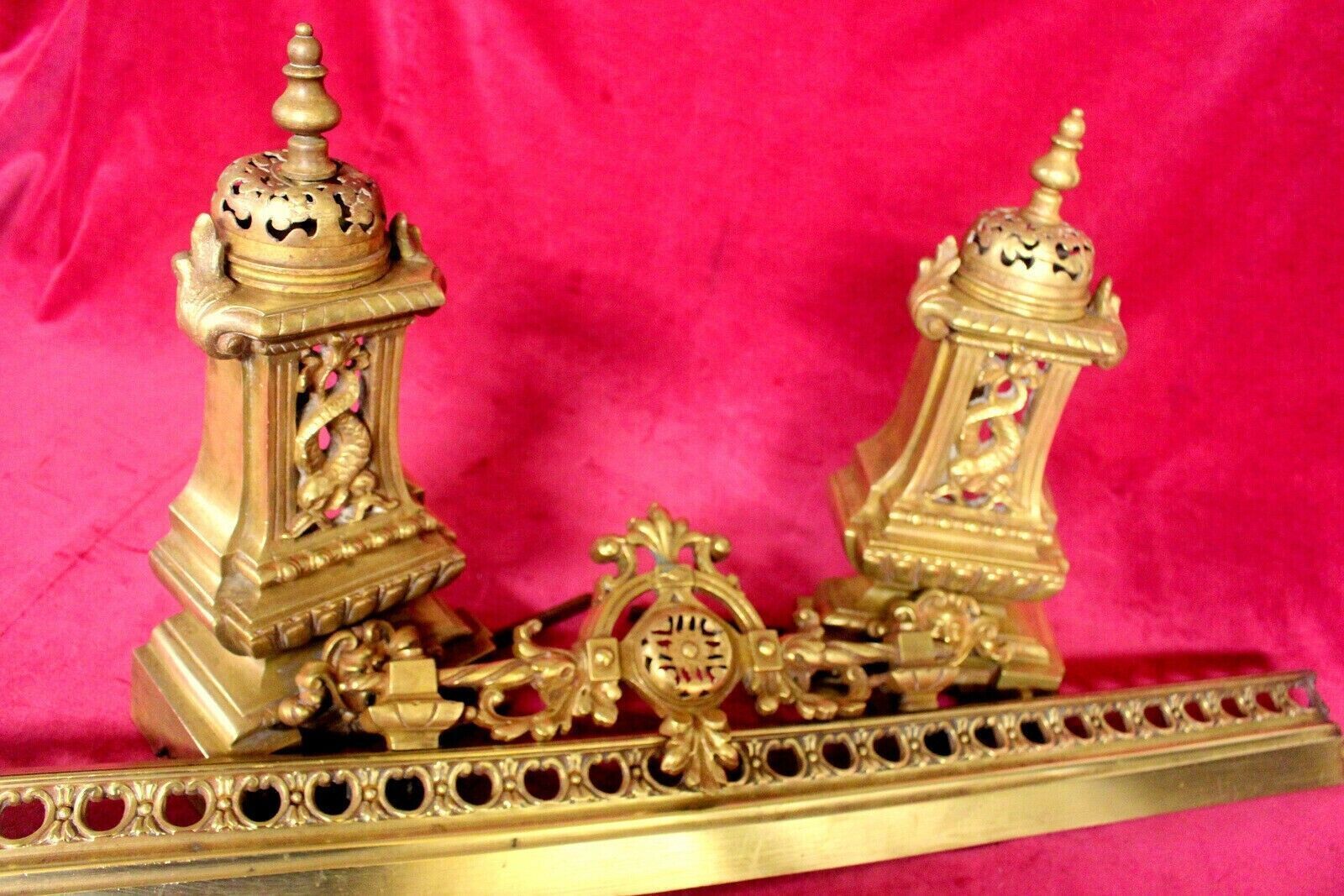 Heavy Vitorian Antique French Vintage Bronze Fire Guard Fire Dog 19th C 7 Kg photo furniture