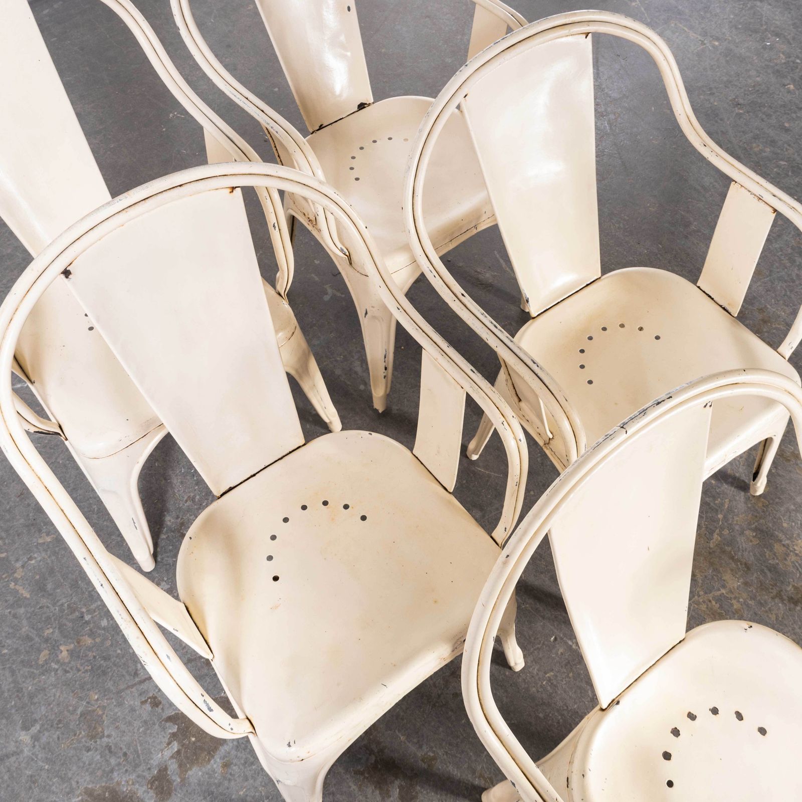 1950’s Original French Tolix Model C Armchairs Tolix – Dining Chairs – Set Of Five photo furniture