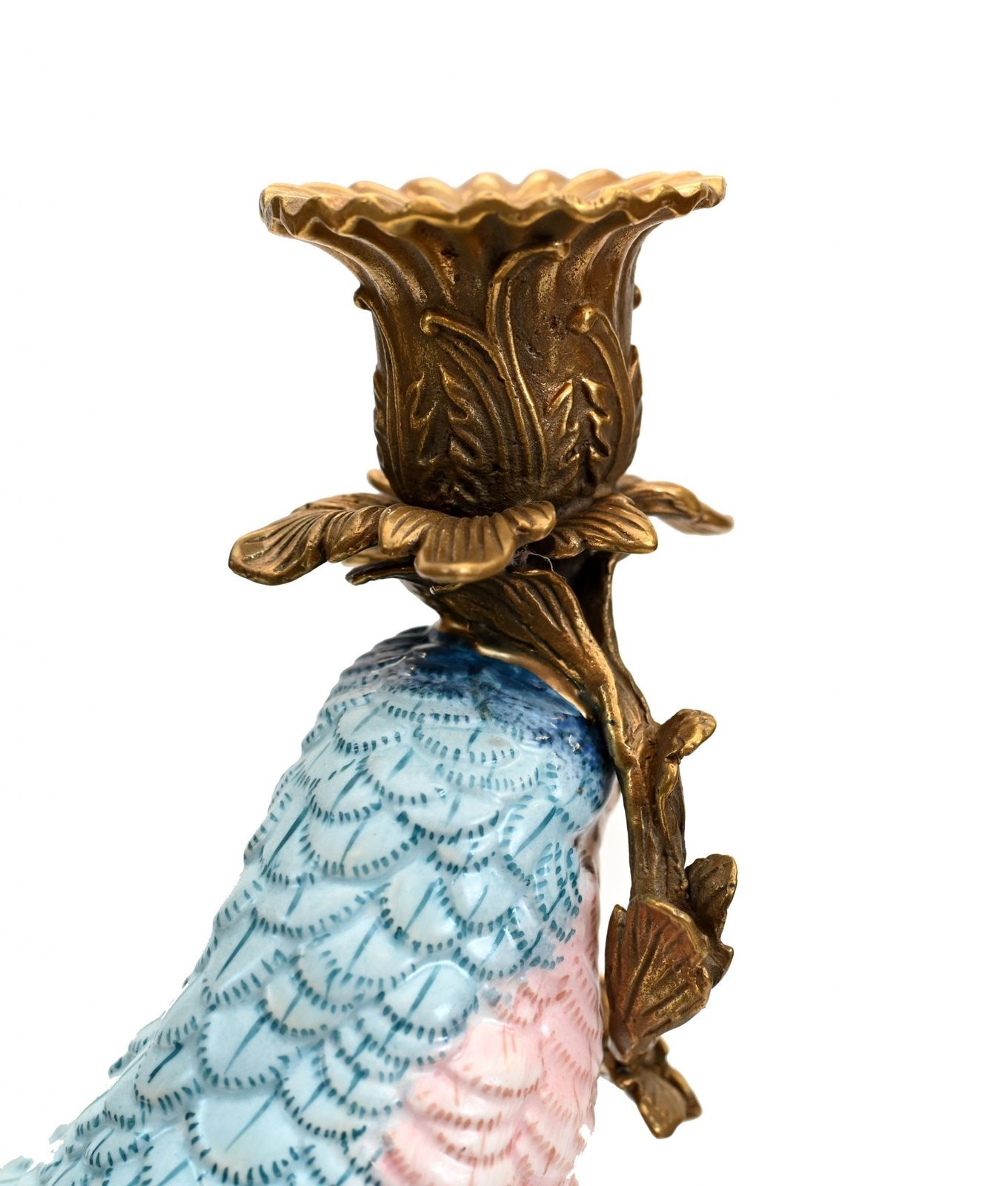 Parrot Candelabra Porcelain Candle Stick Tropical Birds photo buy