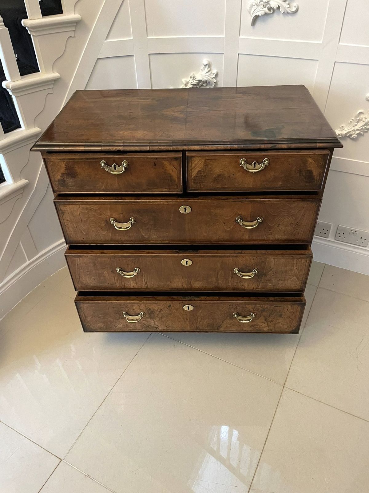 photo buy Outstanding Original Antique Quality Figured Walnut Chest Of Drawers