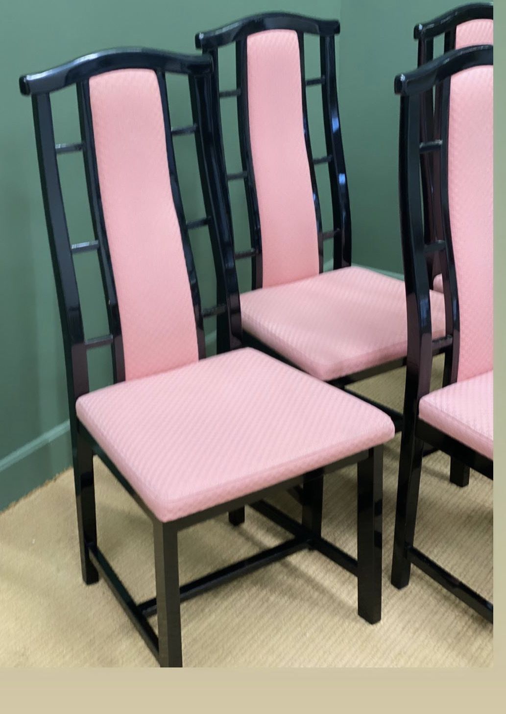 Set Of 4 Black Lacquered Chinoiserie Dining Chairs By Roche Bobois, France 1980s. photo furniture