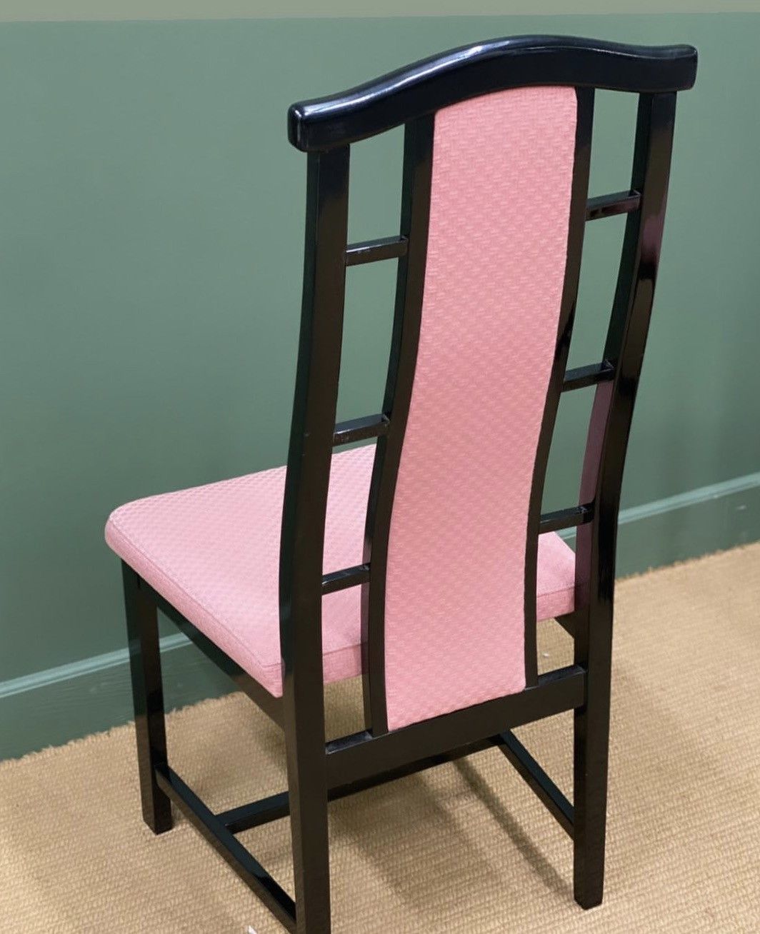 Set Of 4 Black Lacquered Chinoiserie Dining Chairs By Roche Bobois, France 1980s. photo for sale