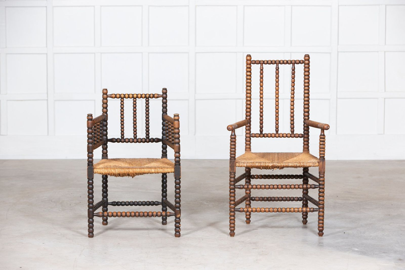 Near Pair 19thc Oak Arts & Crafts Bobbin Armchairs photo furniture