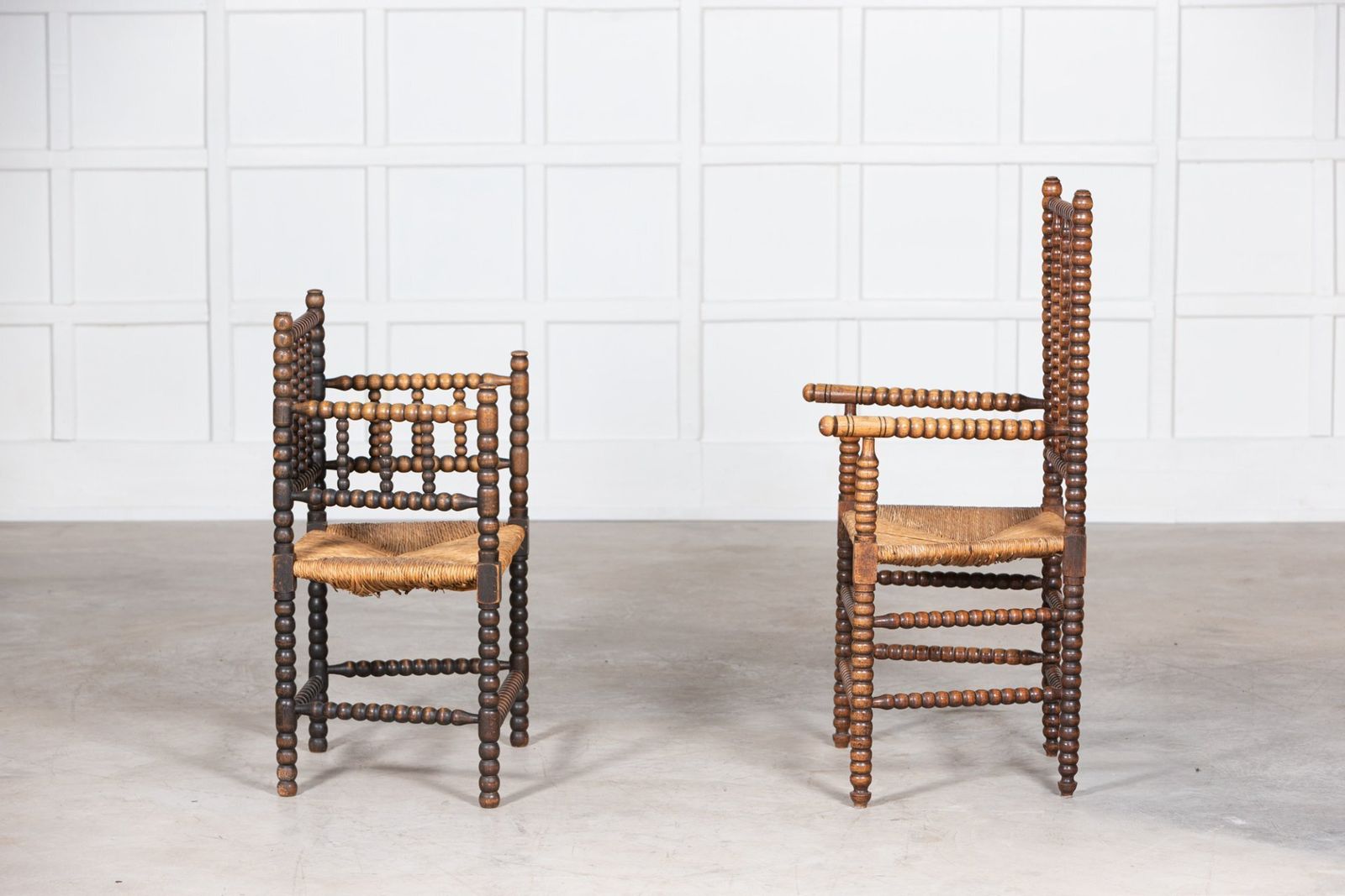 Near Pair 19thc Oak Arts & Crafts Bobbin Armchairs photo 3163.0