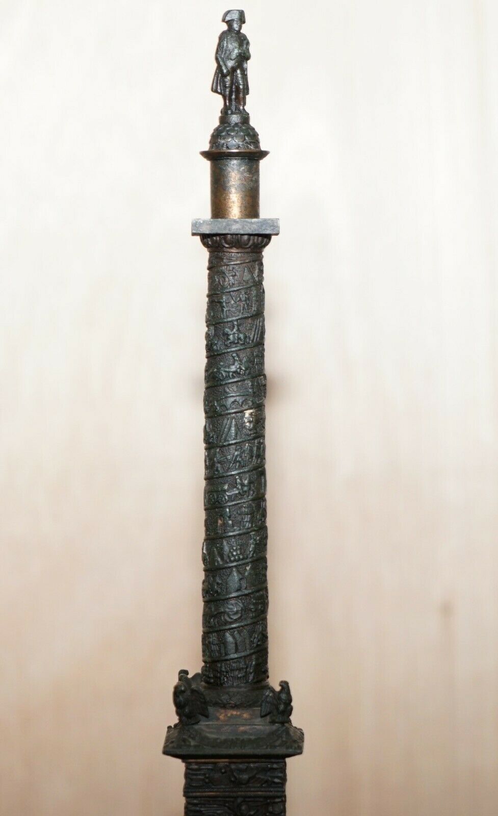 1860 Grand Tour Bronze Statue Of Place Vendome Column With Napoleon, Marble Base photo Home Decor