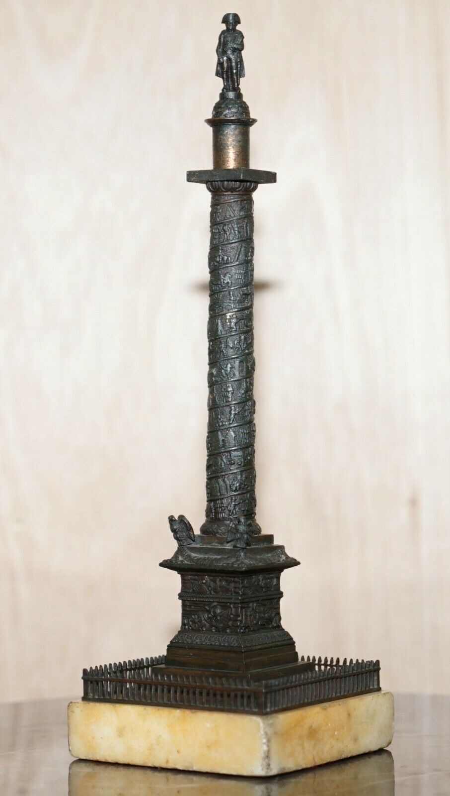 1860 Grand Tour Bronze Statue Of Place Vendome Column With Napoleon, Marble Base photo 1750.0