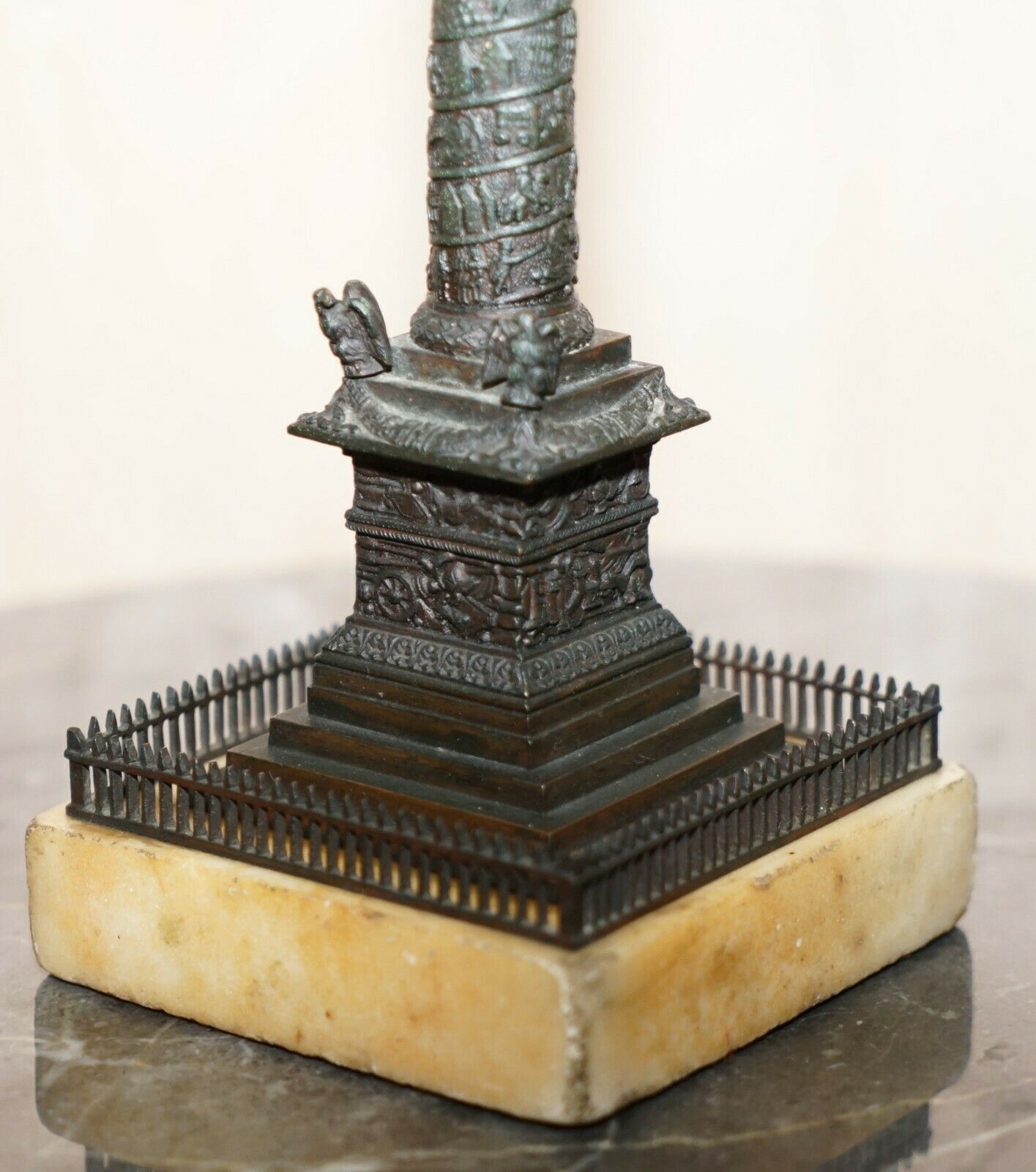 1860 Grand Tour Bronze Statue Of Place Vendome Column With Napoleon, Marble Base photo vinterior