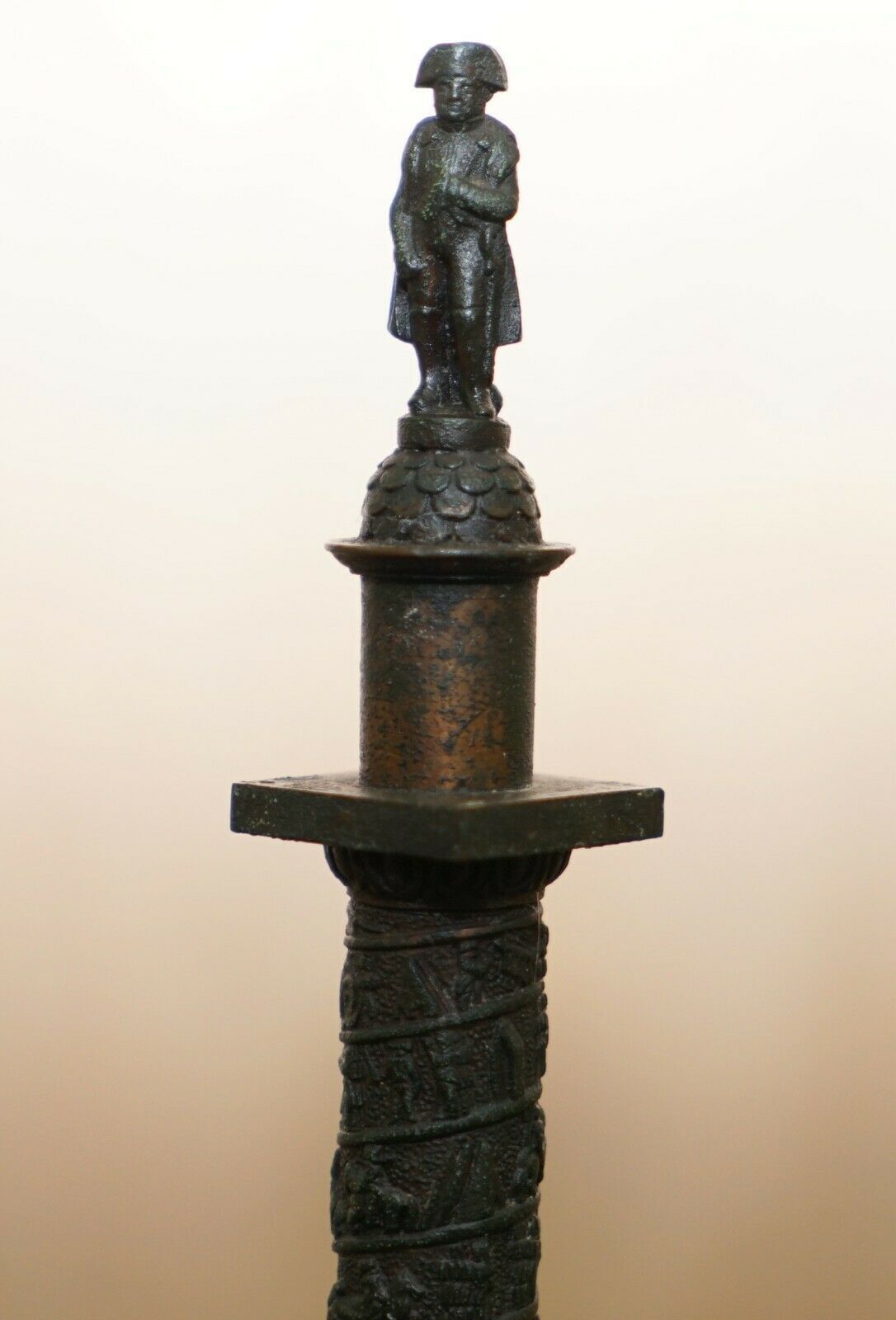 1860 Grand Tour Bronze Statue Of Place Vendome Column With Napoleon, Marble Base photo vintage