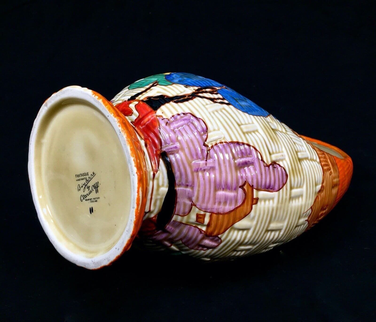 Clarice Cliff Gaiety Basket In Blue Autumn / Art Deco Pottery / Antique / C1931 photo vinterior