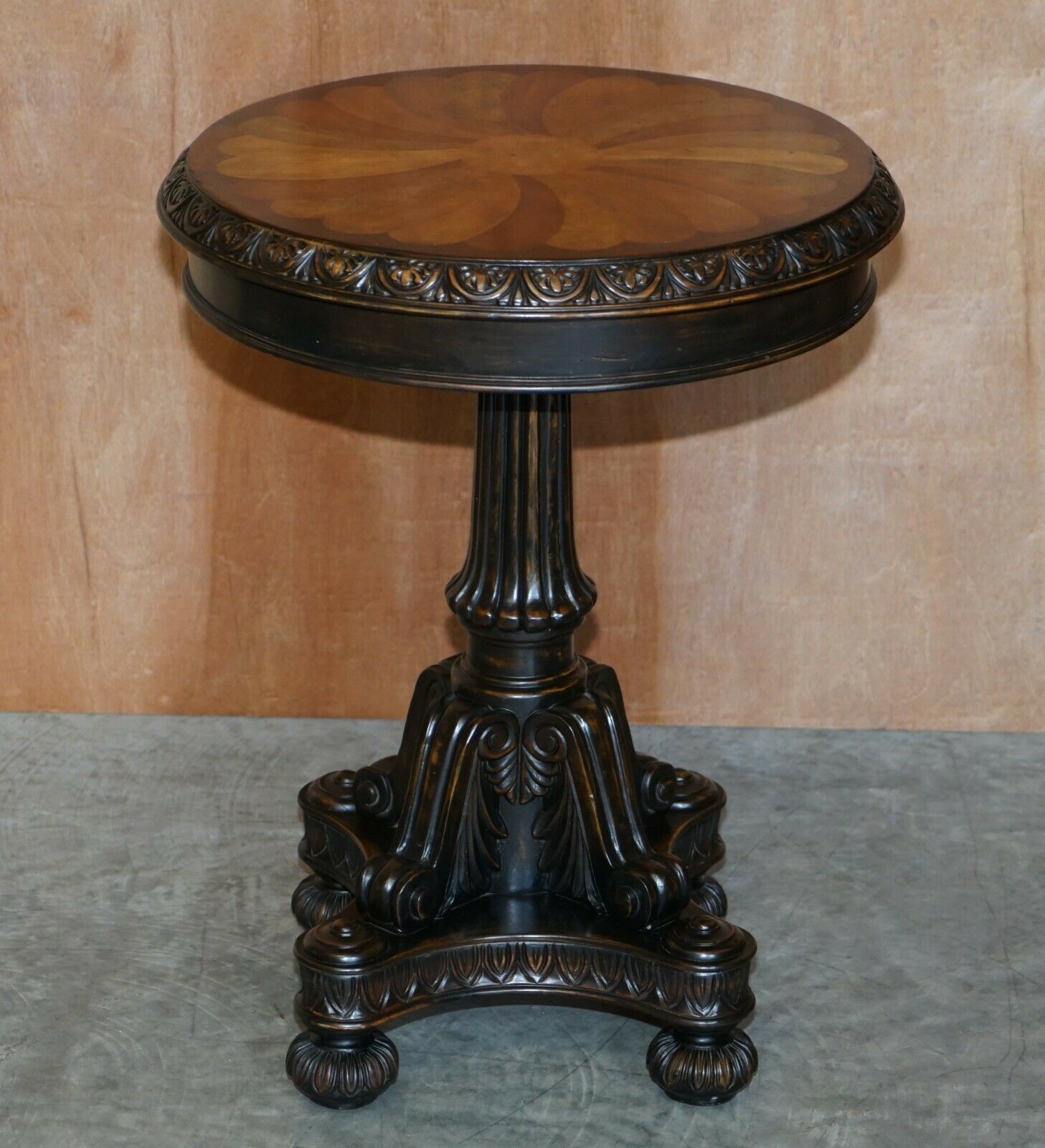 Pair Of Antique Style Speciamine Wood Topped Occasional Side Lamp Wine Tables photo for sale