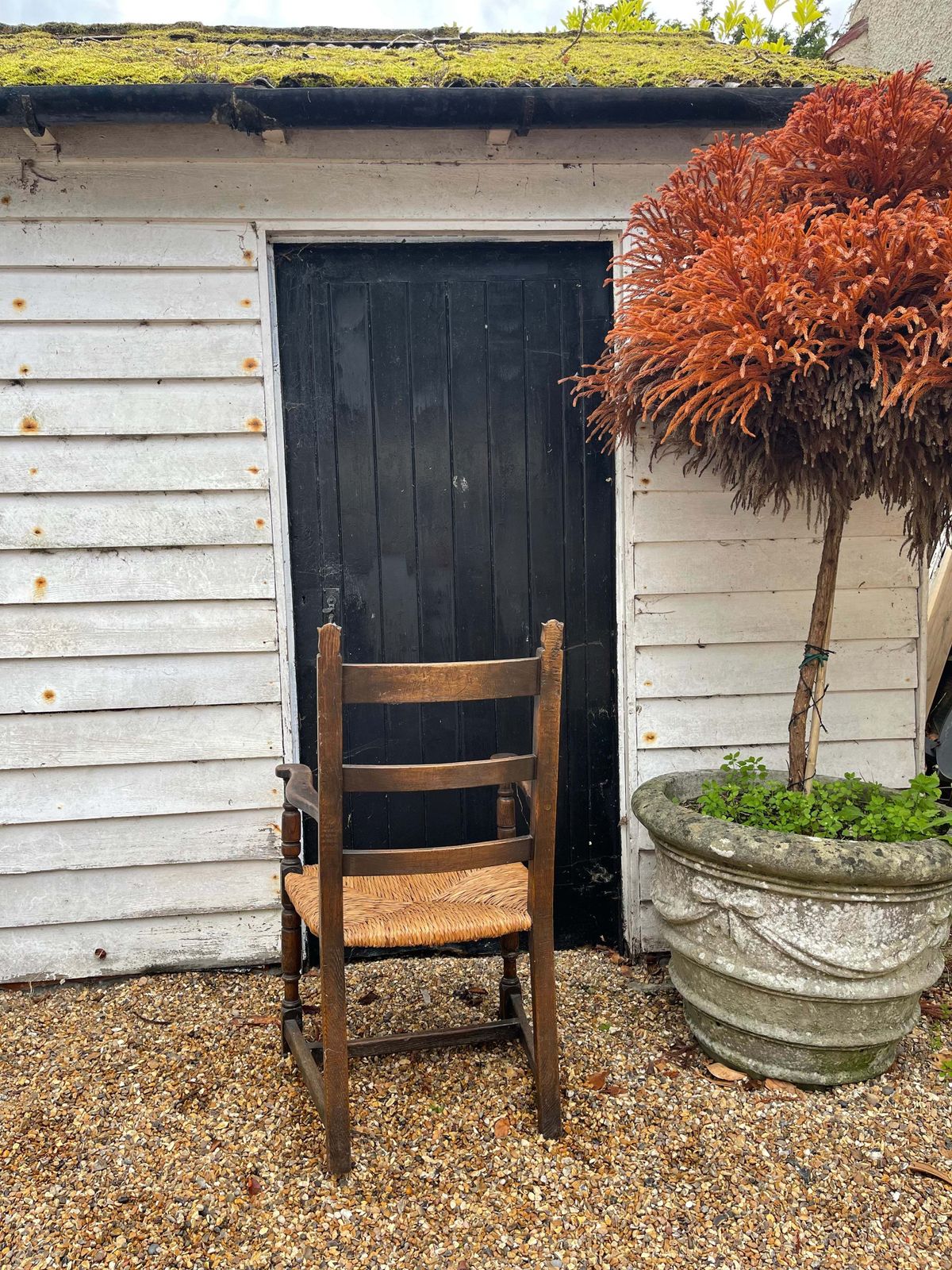Vintage Engraved Wooden Rush Chair photo for sale
