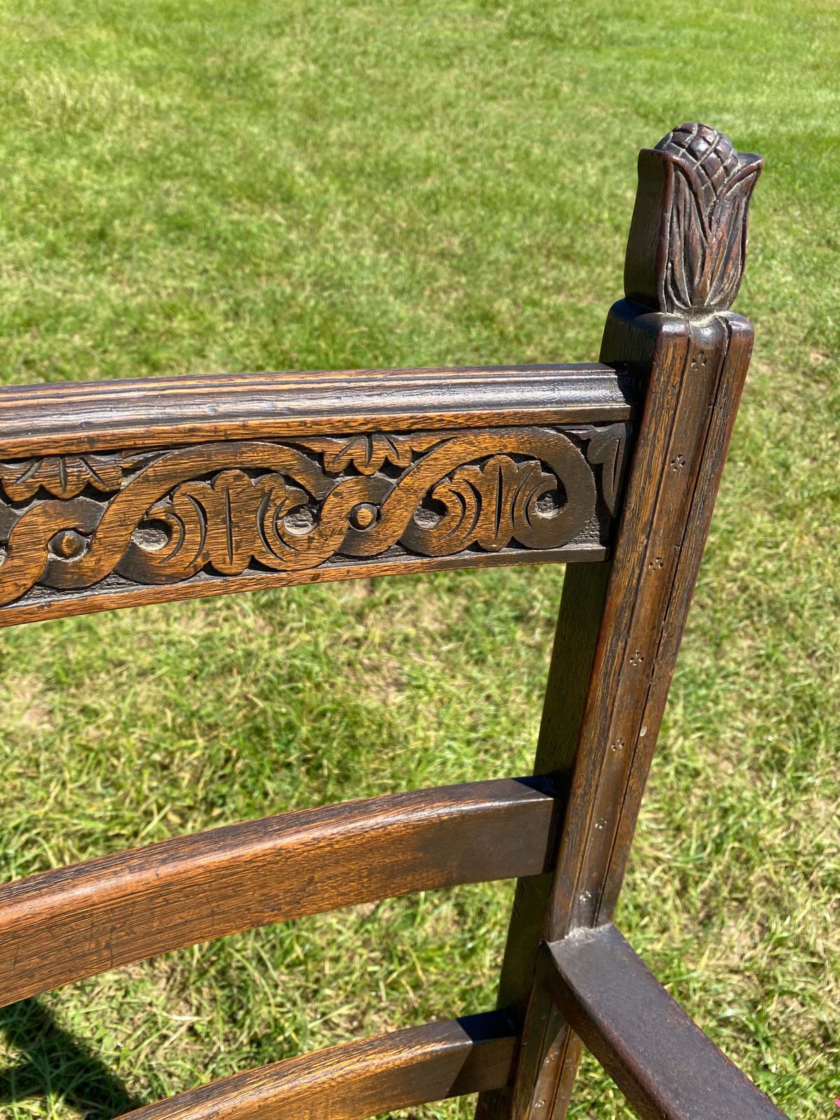 Vintage Engraved Wooden Rush Chair photo vinterior