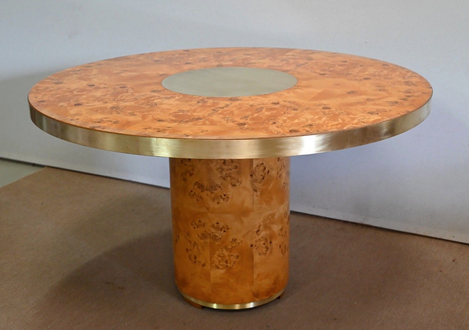 Round Table In Thuya Burl And Golden Metal – 1980 photo for sale