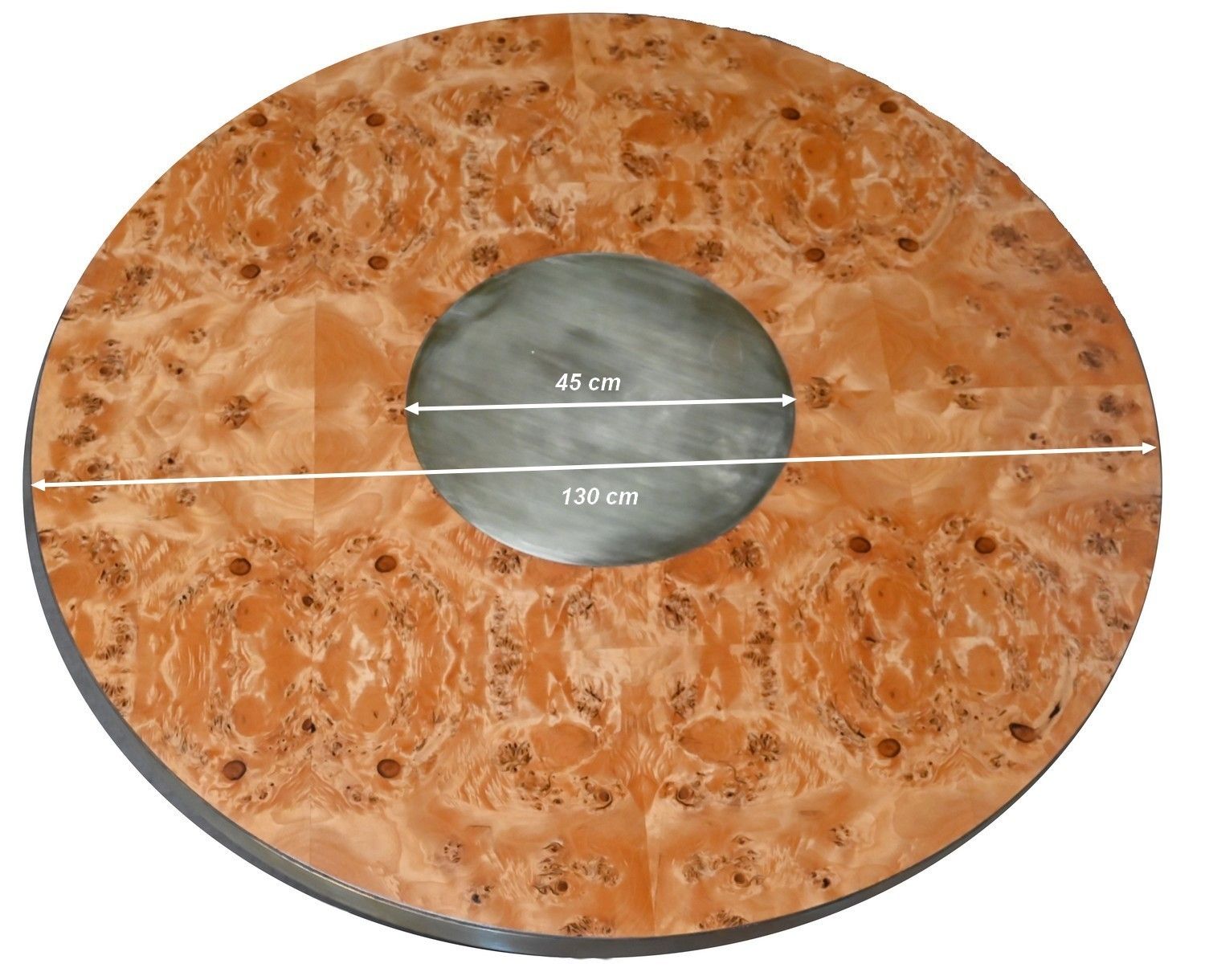 Furniture Round Table In Thuya Burl And Golden Metal – 1980 photo