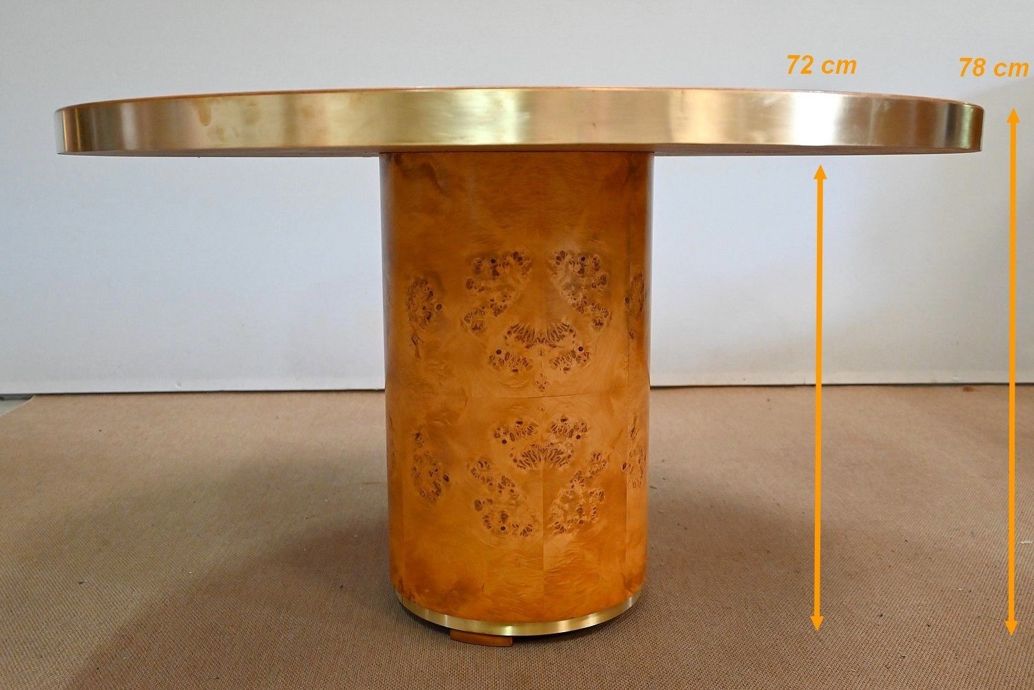 3687.4 Round Table In Thuya Burl And Golden Metal – 1980 photo